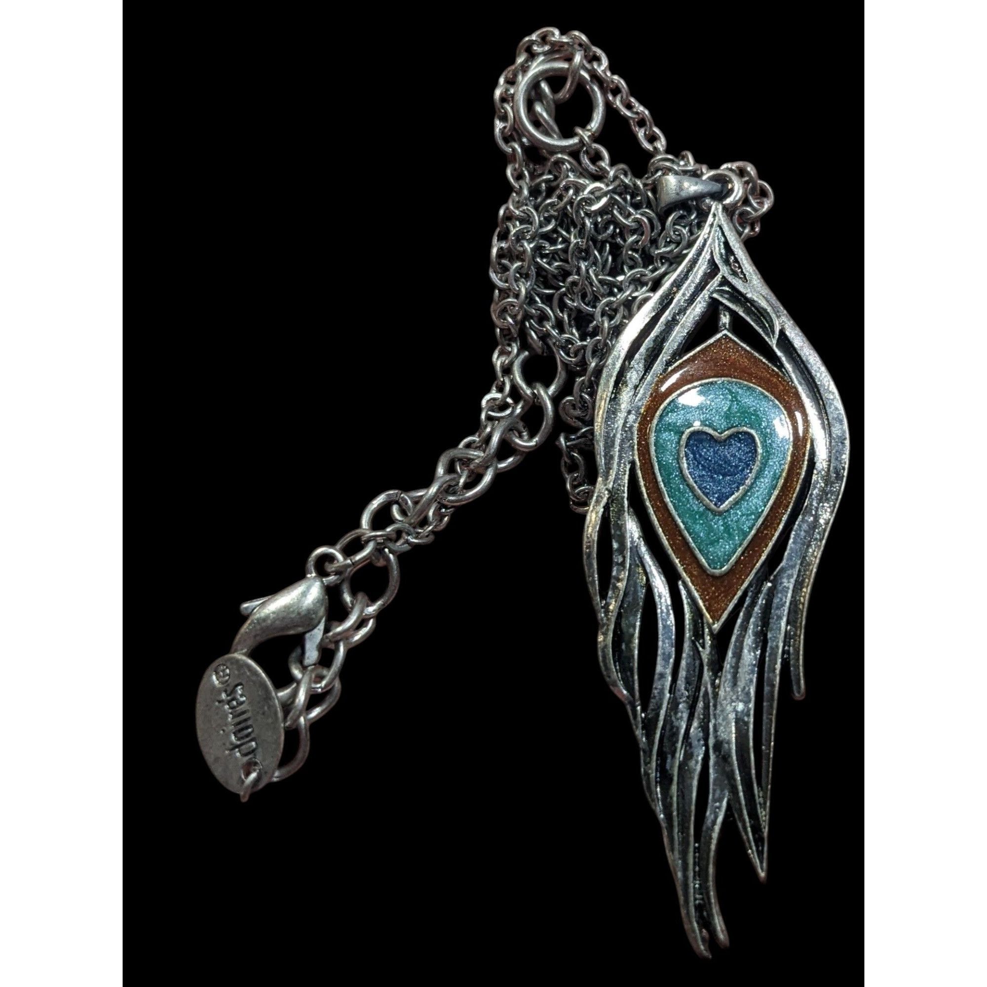 Other Y2K Bohemian Feather Heart Necklace Metal With Shimmer Ename Size ONE SIZE - 2 Thumbnail
