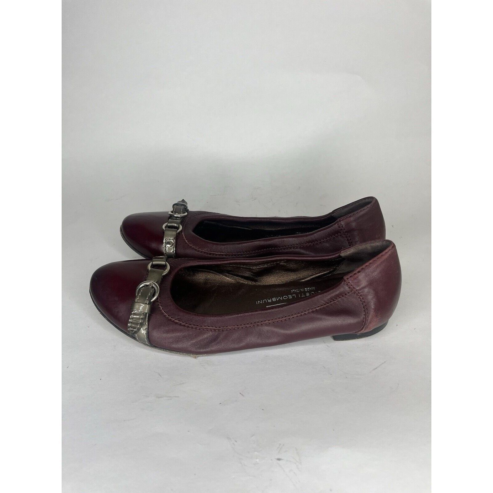 Other AGL Burgundy Leather Cap Toe Buckle Ballet Flats Shoes Women Size US 6.5 / IT 36.5 - 9 Thumbnail