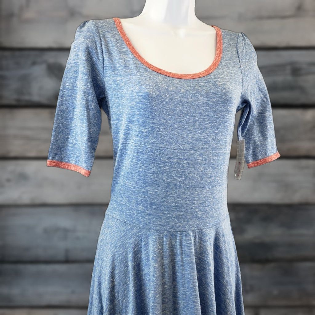 Vintage VINTAGE LuLaRoe Womens Nicole Dress Sz Small Heathered Blue Red Trim Size S / US 4 / IT 40 - 1 Thumbnail