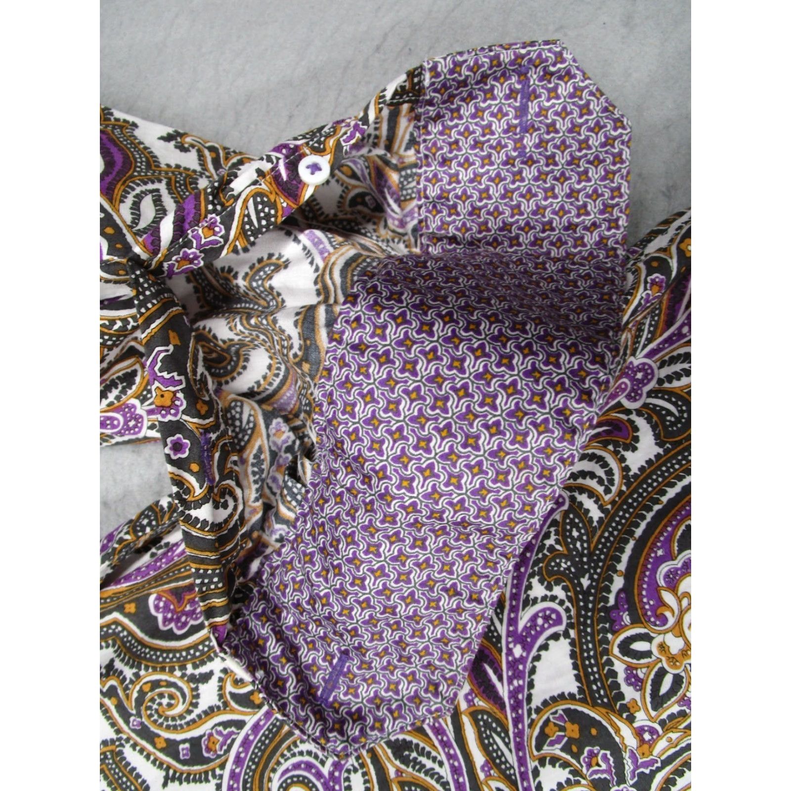 BUGATCHI BUGATCHI UOMO Dress Shirt Mens 2XL Purple Paisley Button Up Cuff Long Sleeve Knit Cotton Formal Shirt Size 48R - 5 Thumbnail
