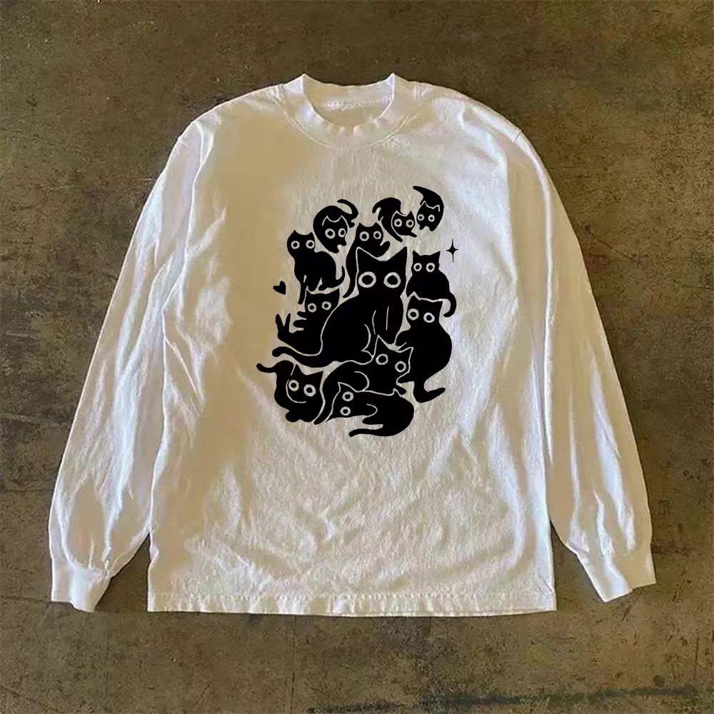 Vintage White Washed Vintage Cat Print Long-Sleeve T-Shirt Size US M / EU 48-50 / 2 - 1 Thumbnail