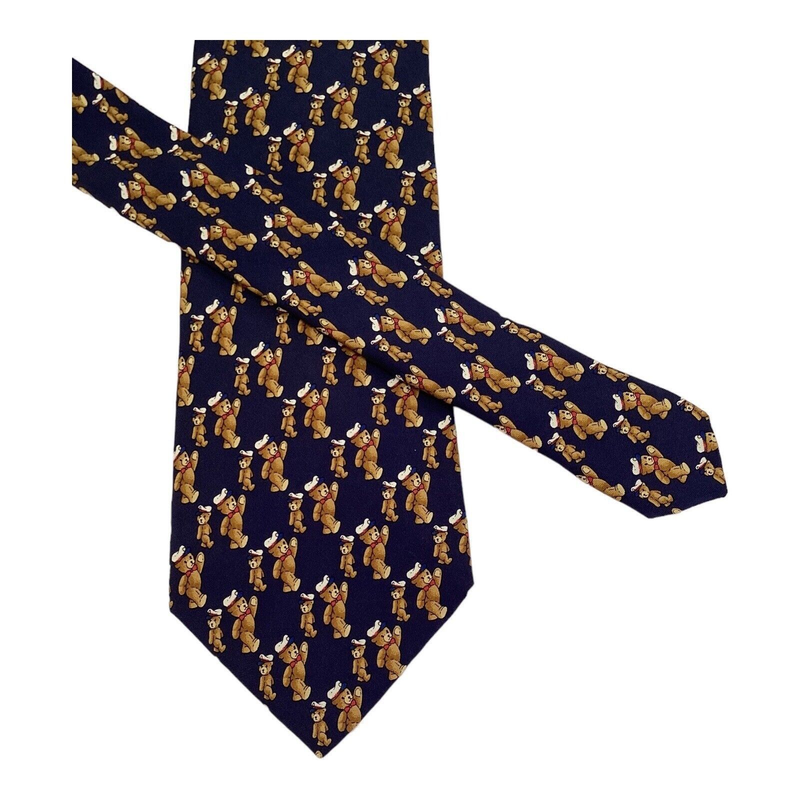 Breuer BREUER Blue Teddy Bear Print Luxury Silk Tie Hand Made In Fr Size ONE SIZE - 5 Thumbnail