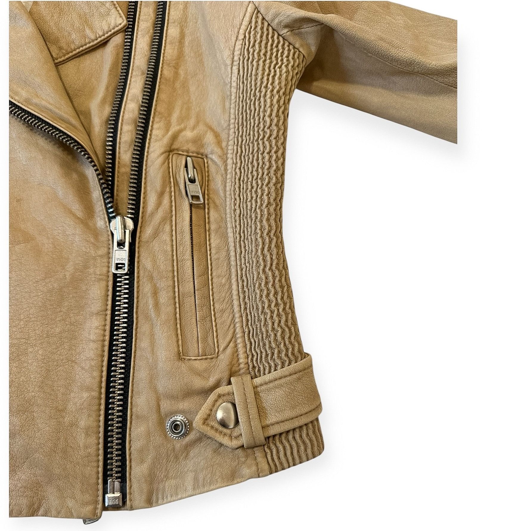 Iro IRO Evana Double Zip Leather Biker/Moto Jacket in Beige, Si Size XS / US 0-2 / IT 36-38 - 10 Thumbnail