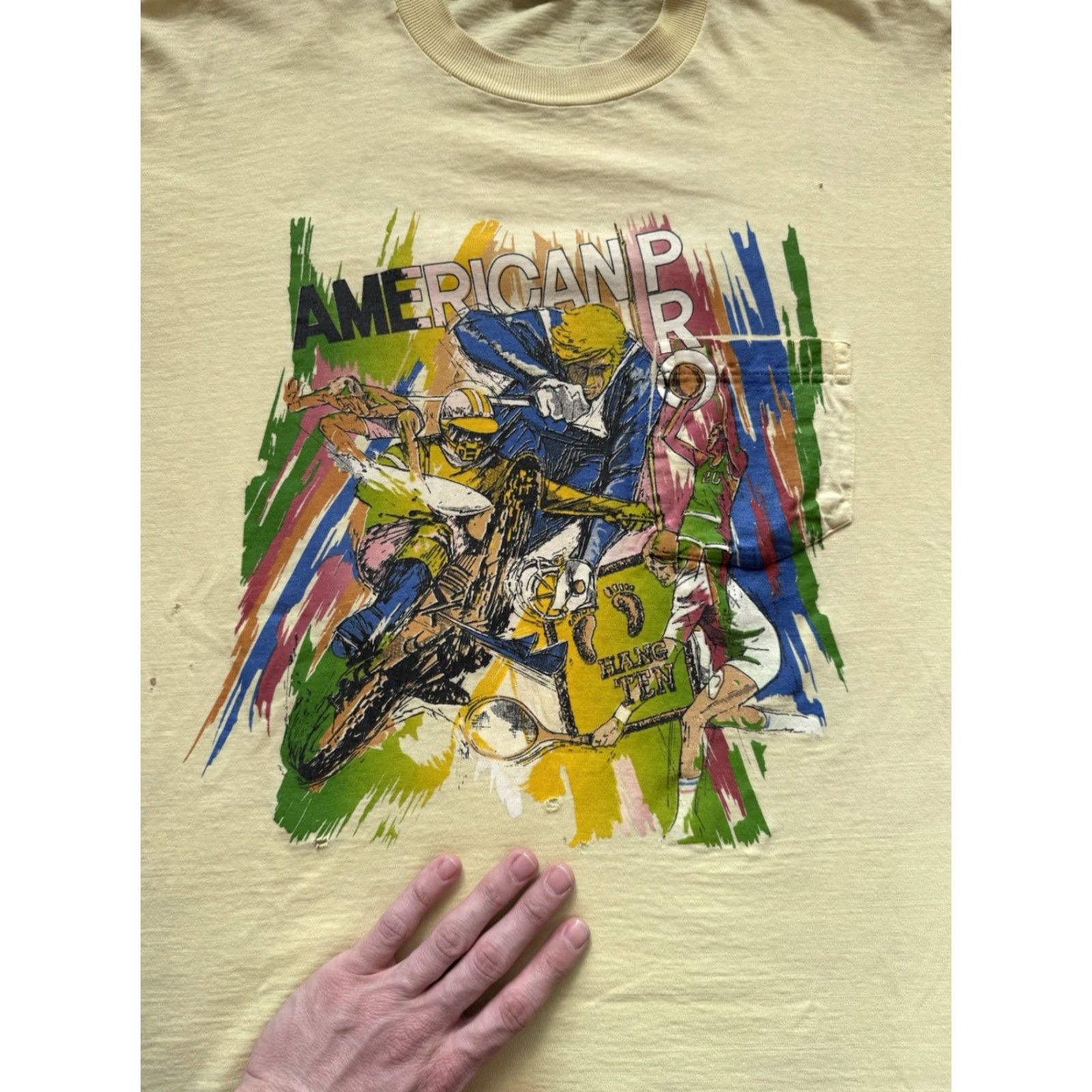Hang Ten VINTAGE Hang Ten T-Shirt XL Yellow 80s Double-Sided Graphic Print Crew Neck Short Sleeve Men Ski Surf Biker Sports Tennis Skate Motorcycle Logo 1980s Size US XL / EU 56 / 4 - 2 Thumbnail