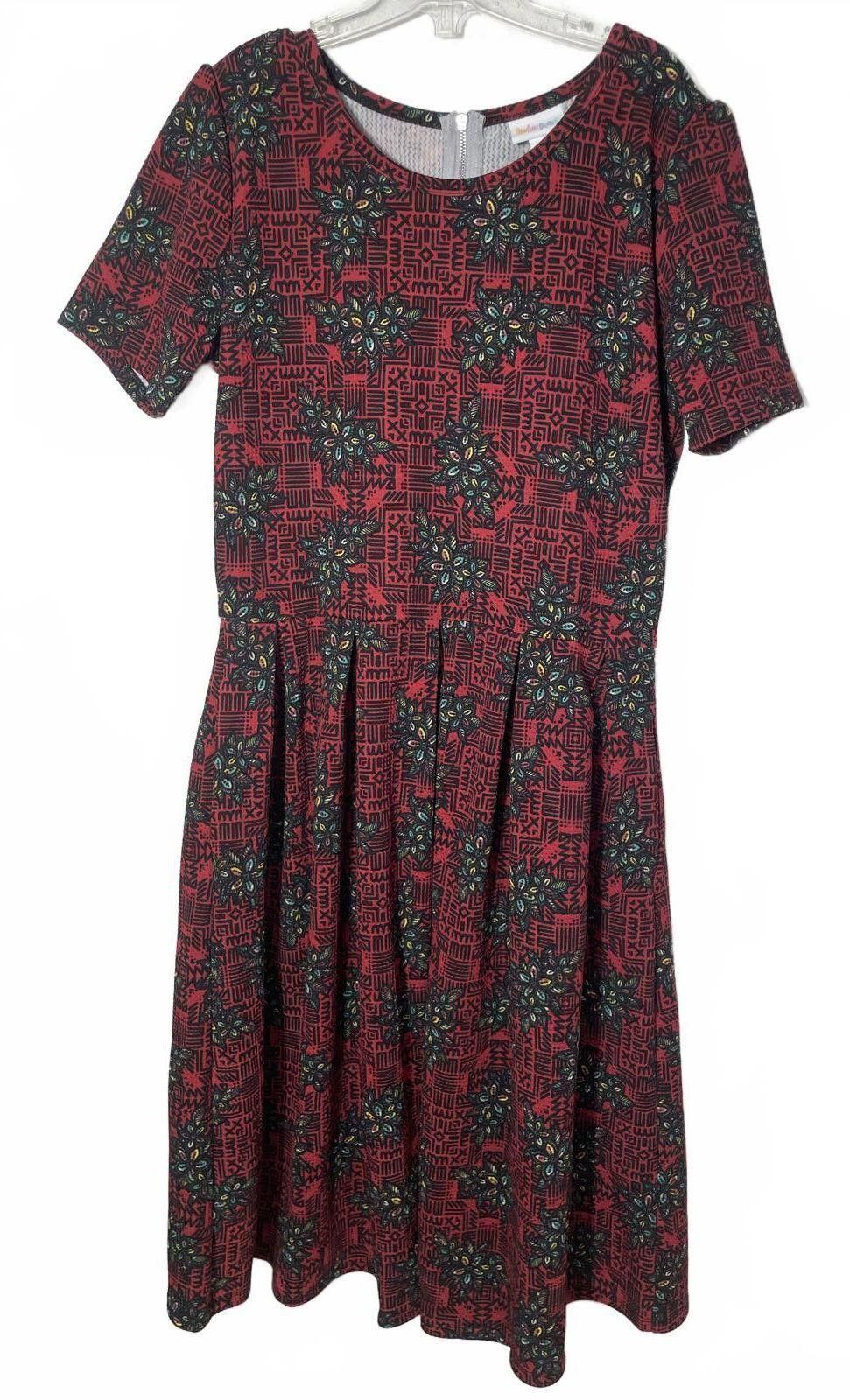 Other LuLaRoe Dress Women's Sz Large Burgundy Red Floral Zip Back Size L / US 10 / IT 46 - 2 Thumbnail