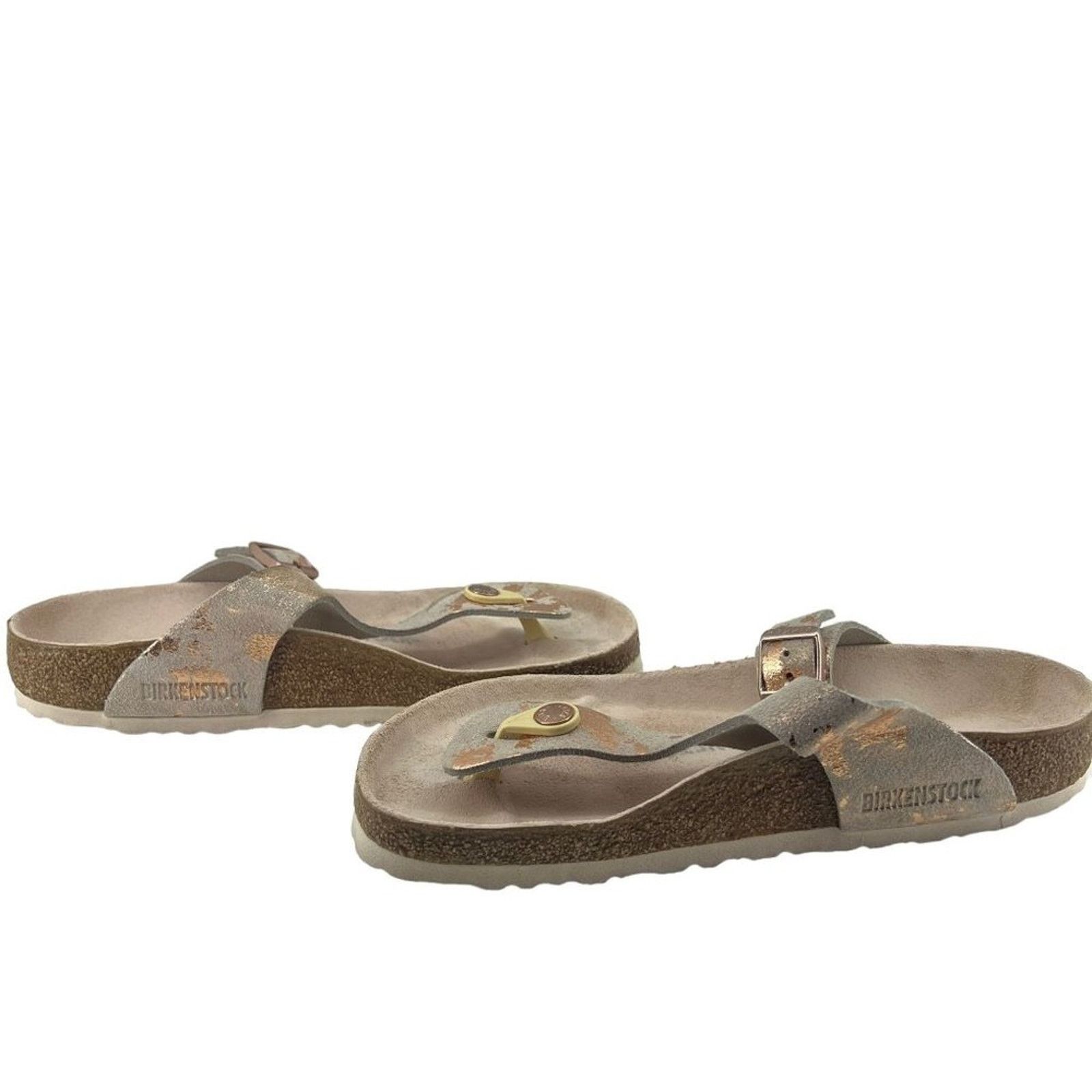 Birkenstock Gizeh Thongs Metallic Rose Leather Sandal Sz 38