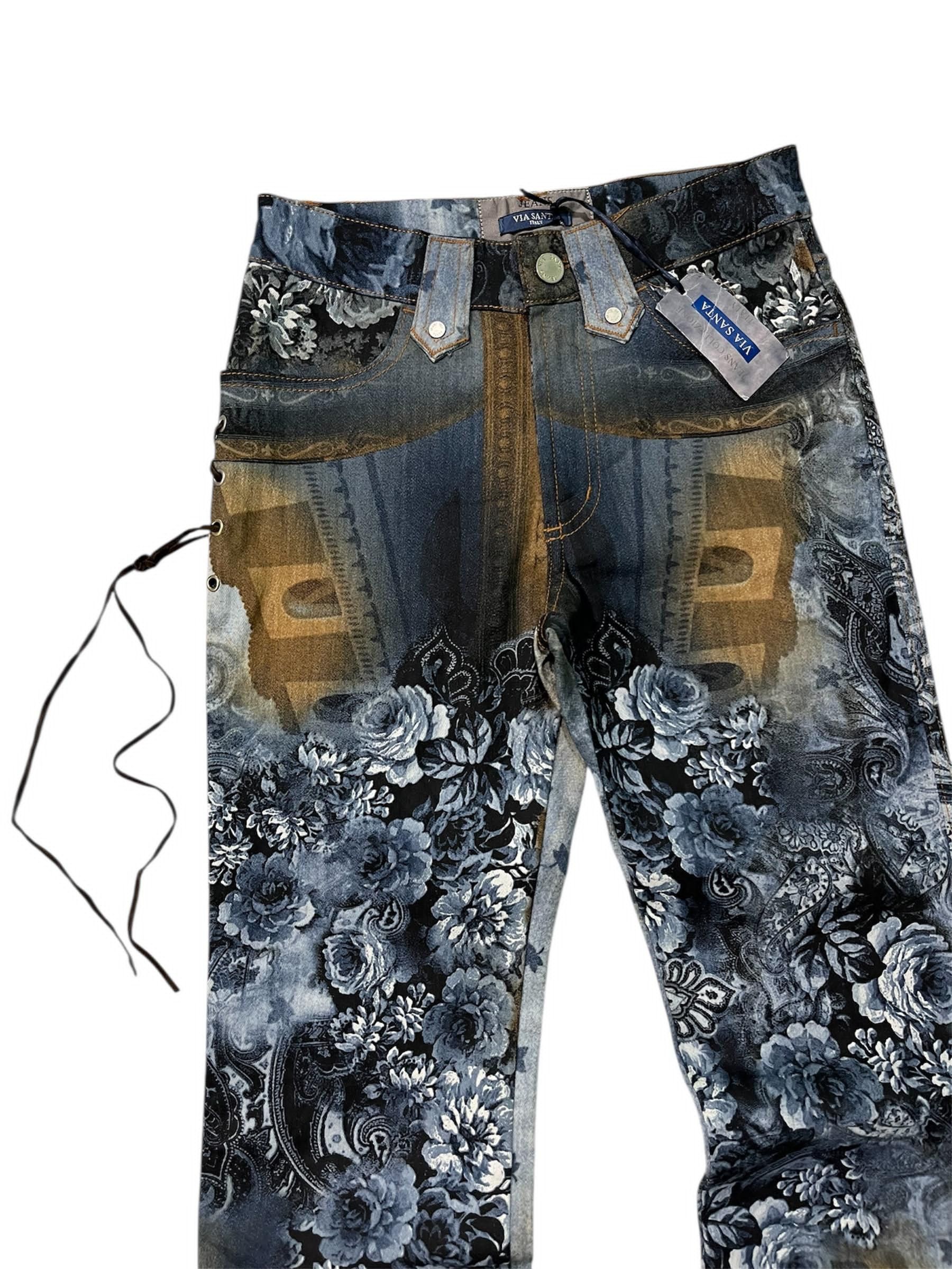 Japanese Brand 💥Rare💥Via Santa Italy Lace up Floral Printed Pants Size 24" / US 00 / IT 34 - 4 Thumbnail