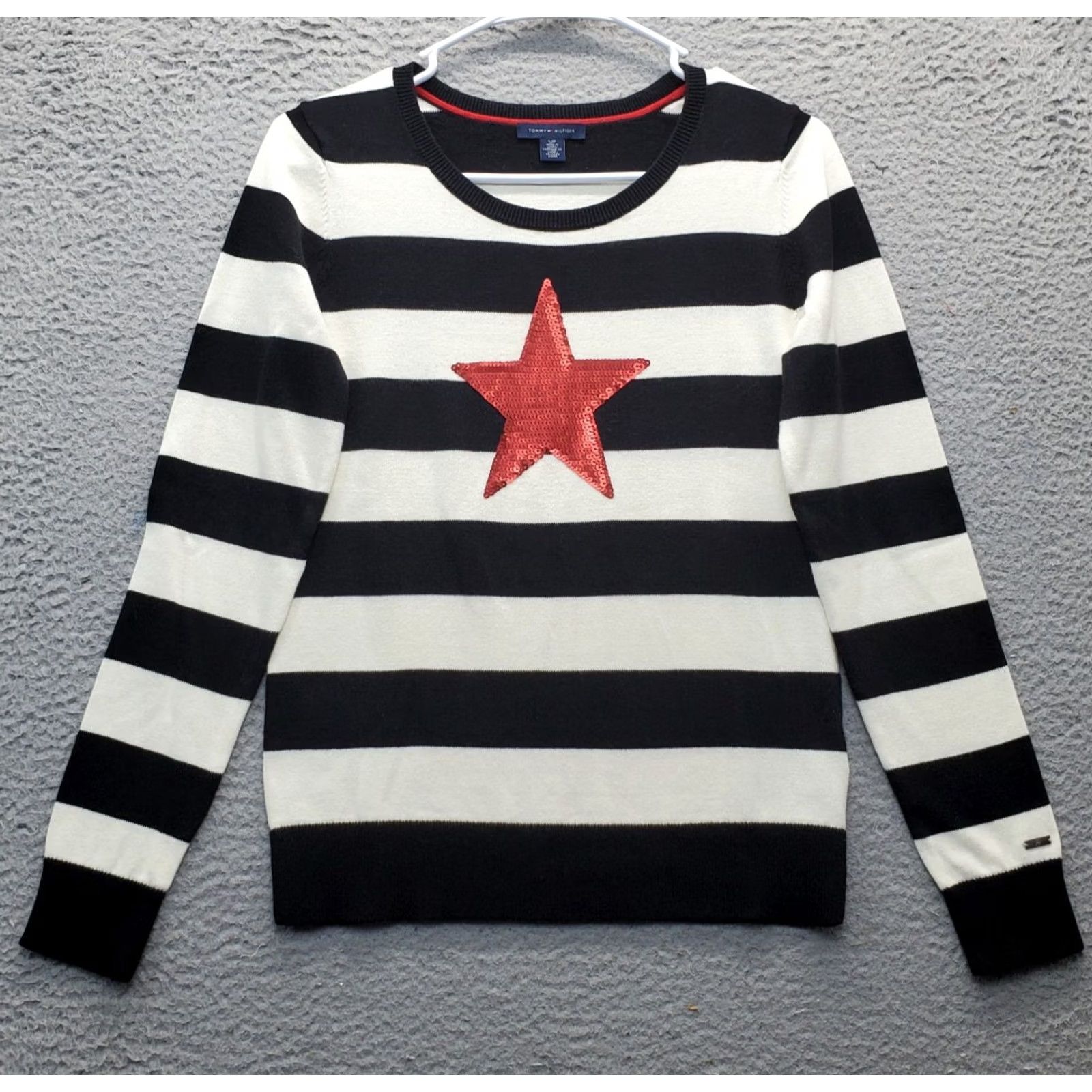 Tommy Hilfiger Tommy Hilfiger Sweater Womens Small Multicolor Striped Sequin Star Crew Neck Pullover - Knit Knit Pullover Size S / US 4 / IT 40 - 2 Thumbnail