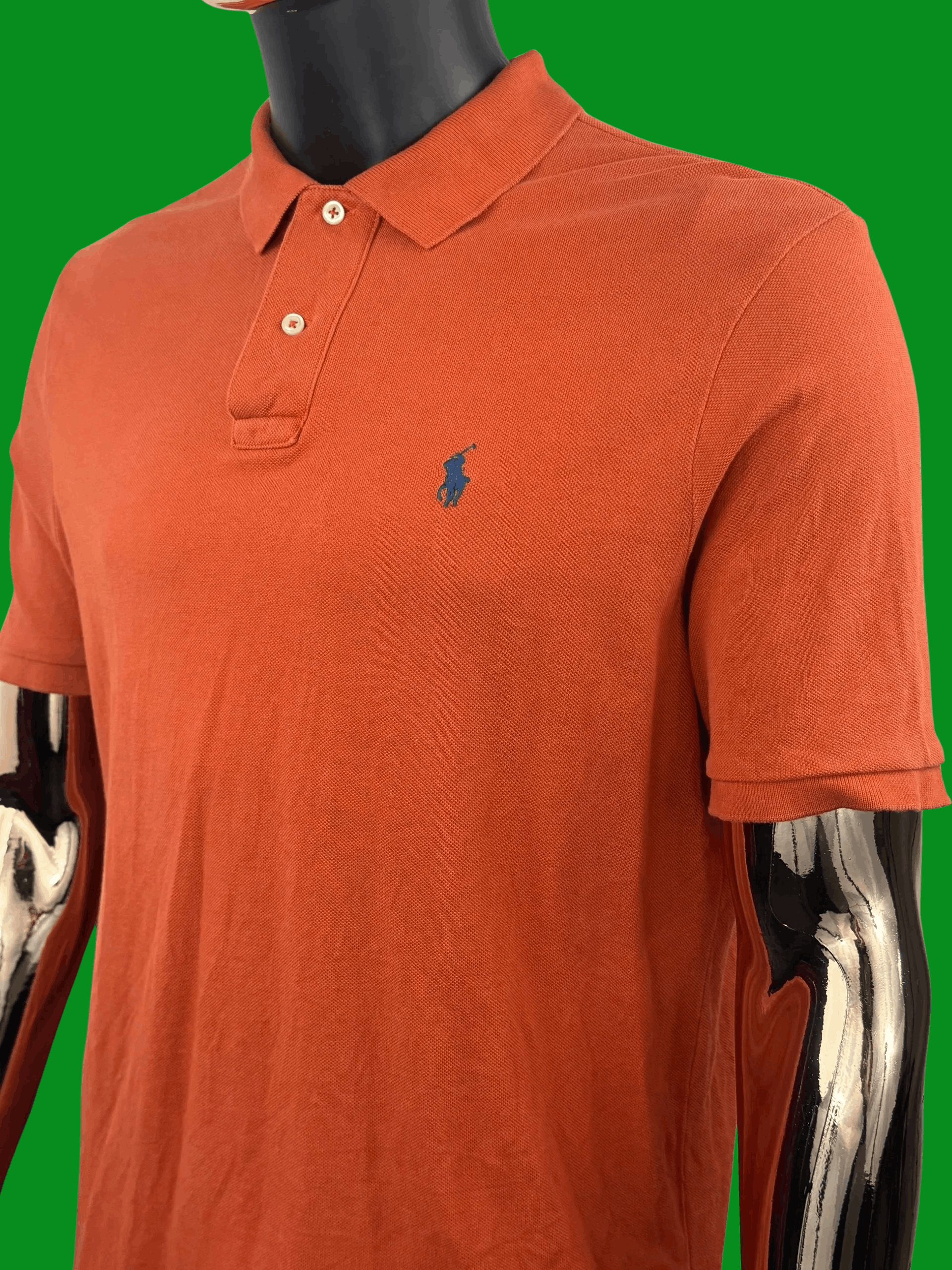 Polo Ralph Lauren VTG Polo Ralph Lauren Orange Mesh Polo Shirt Navy Pony Logo Size US M / EU 48-50 / 2 - 1 Thumbnail