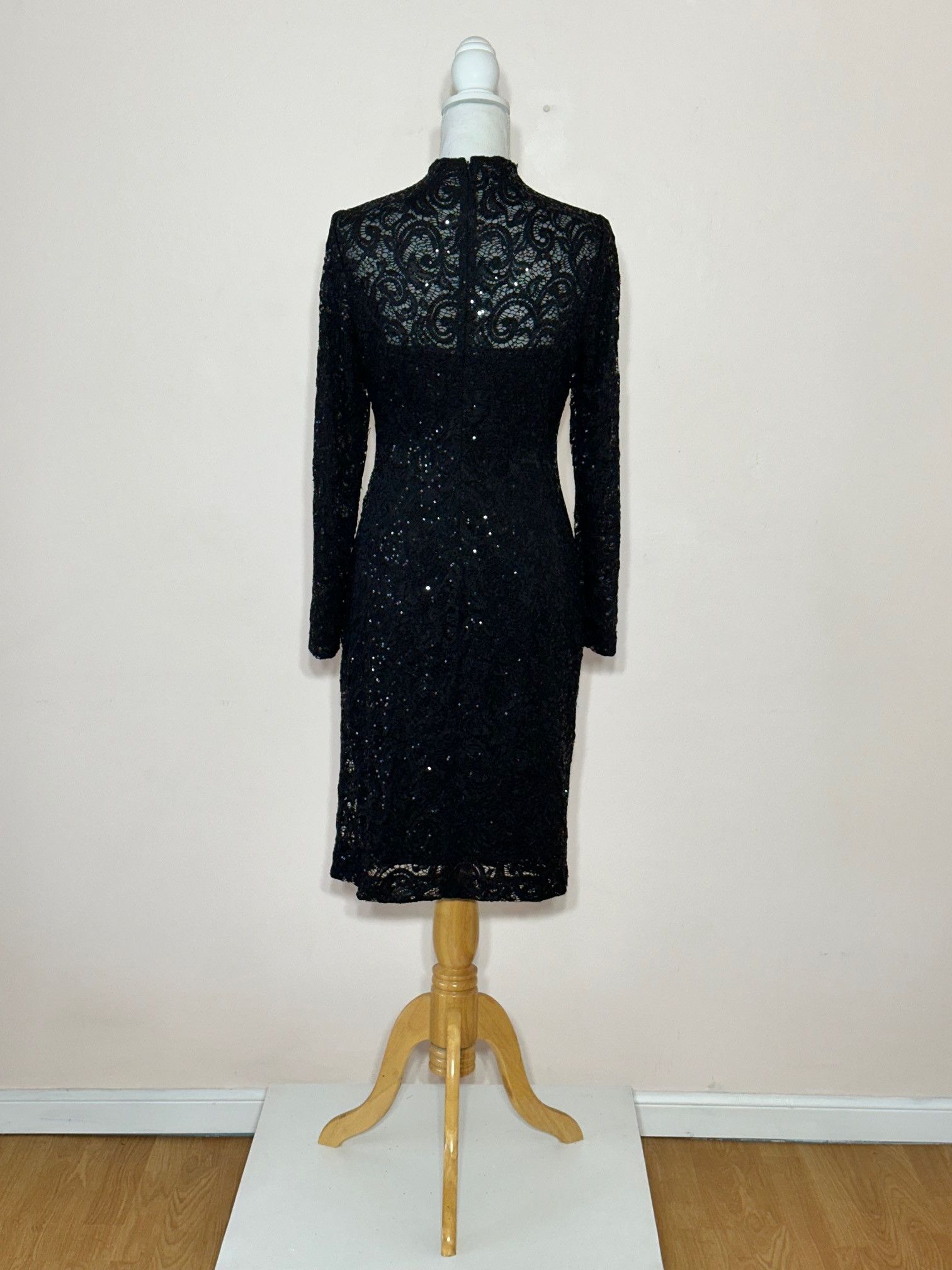 Lauren Ralph Lauren Black Lace Sequin Longsleeve Cocktail Dress Size M / US 6-8 / IT 42-44 - 3 Thumbnail