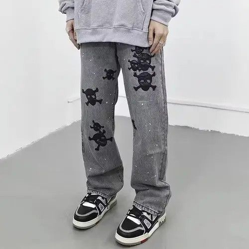 Jean Pirate Skull Patch Gray Denim Jeans Size US 32 / EU 48 - 1 Thumbnail