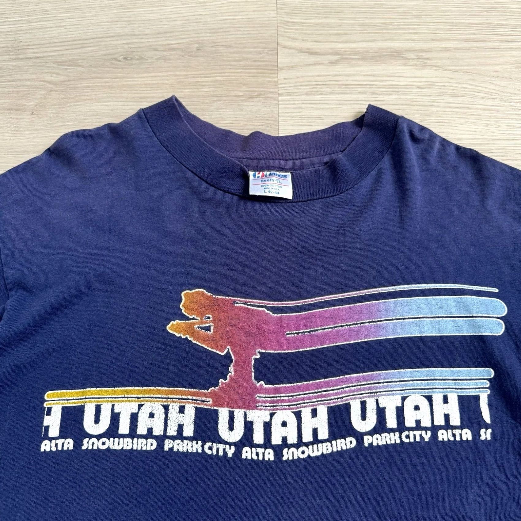 Hanes VINTAGE Hanes Beefy-T T-Shirt Park City Utah Alta Snowbird Shirt USA Size L Blue 80s Mens Size US L / EU 52-54 / 3 - 5 Thumbnail