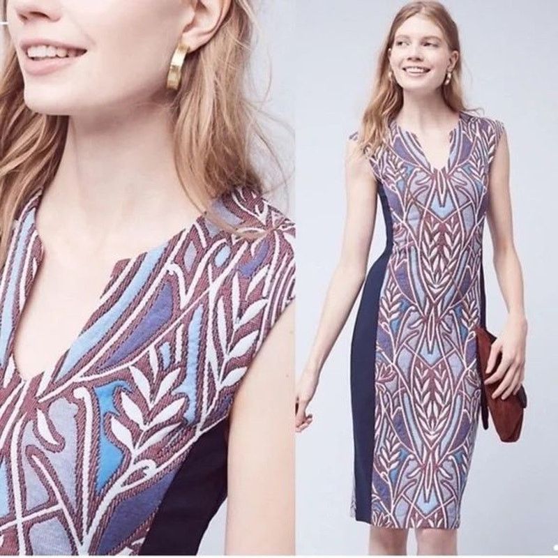 Anthropologie Anthropologie HD in Paris Cleo Jacquard Sheath Midi Dress Size S / US 4 / IT 40 - 1 Thumbnail