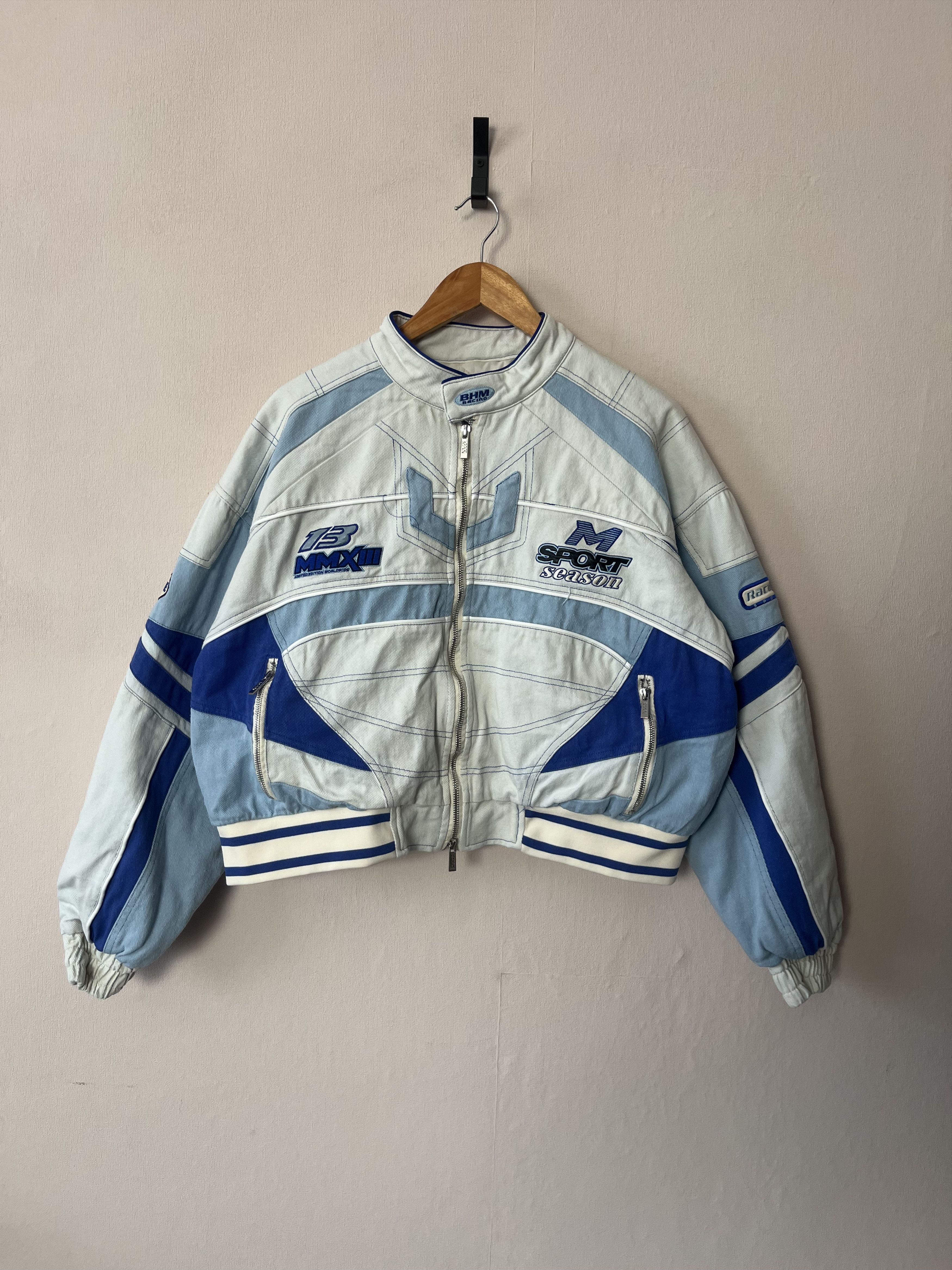 Boohoo Boohooman Racing Bomber Jacket White Blue Size S Size US S / EU 44-46 / 1 - 2 Thumbnail