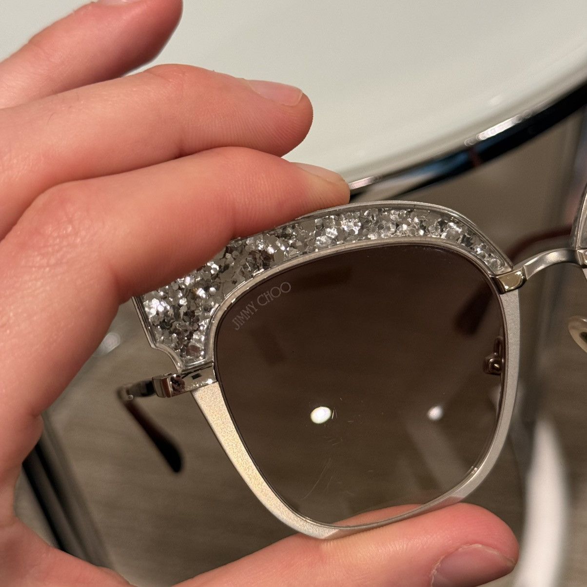 Jimmy Choo JIMMY CHOO ROSY Gunmetal / Pink Glitter Butterfly Sunglasses Size ONE SIZE - 11 Thumbnail