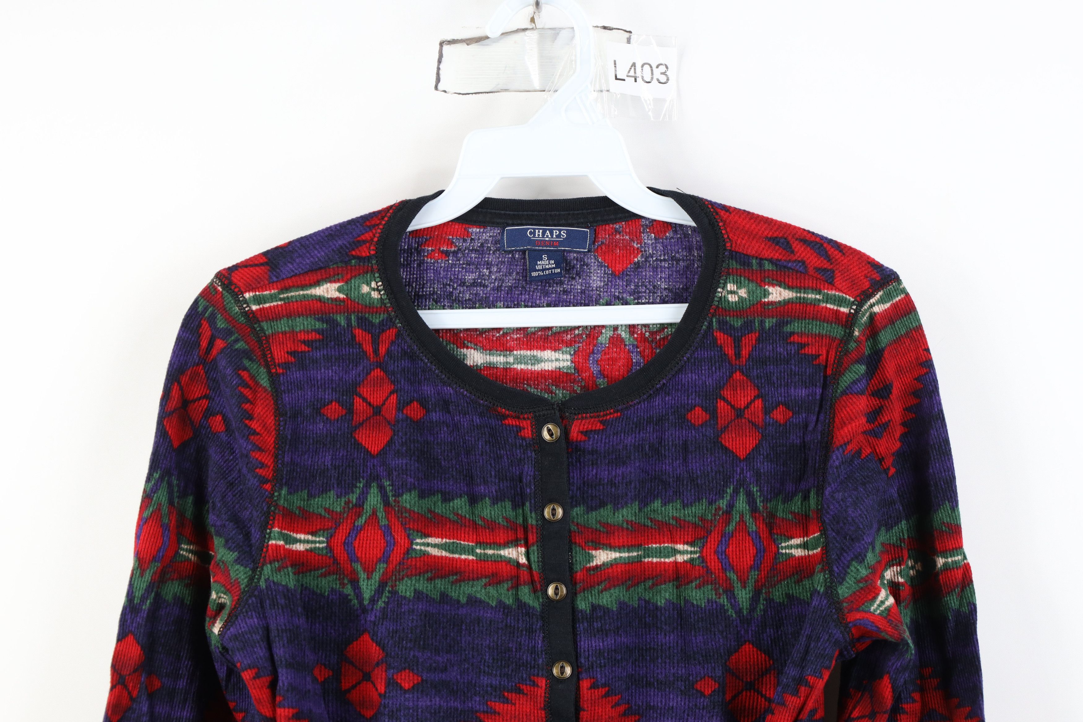 Chaps Vintage Y2K Chaps Southwestern Aztec Thermal Henley T-Shirt Size S / US 4 / IT 40 - 2 Thumbnail