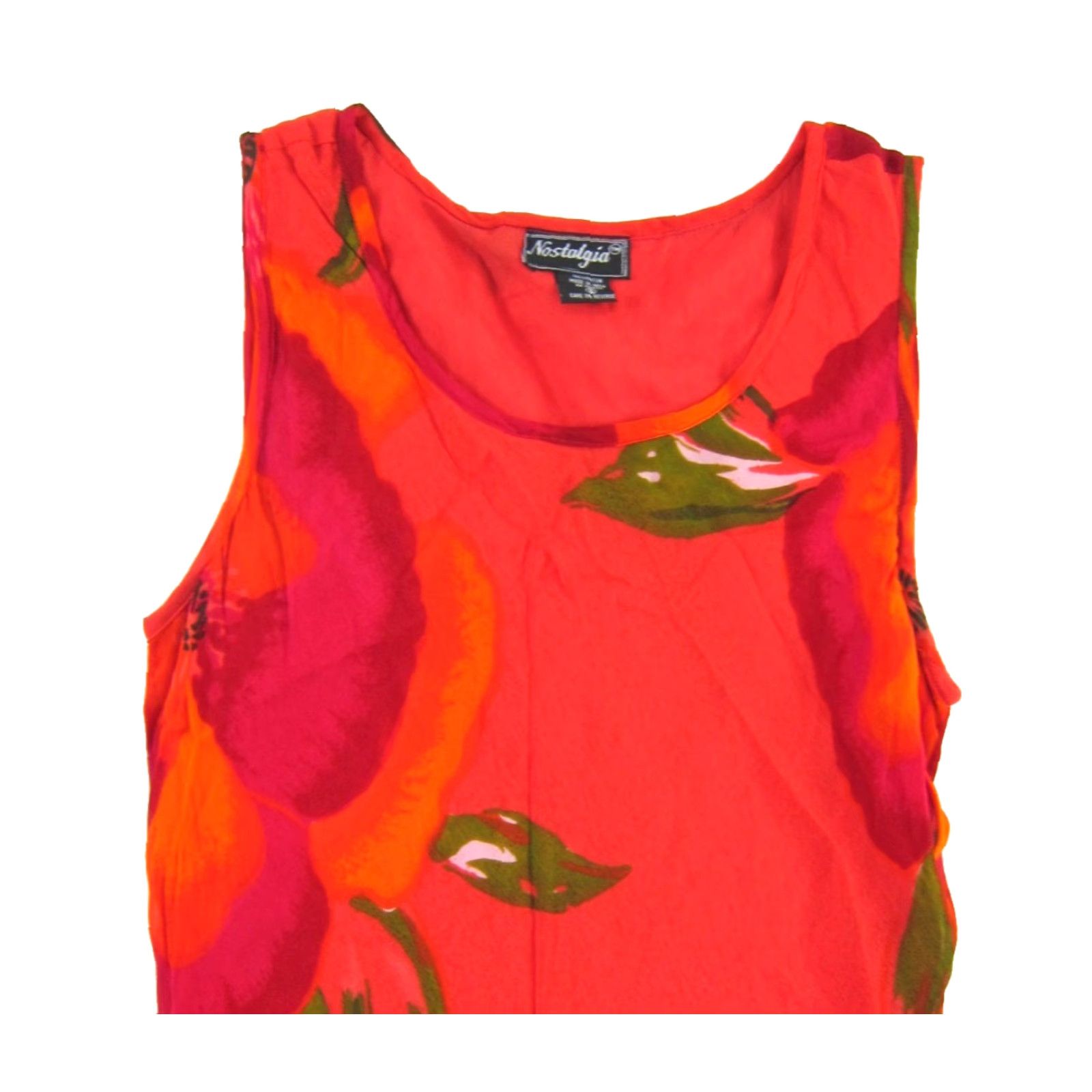 Pinko Vintage Nostalgia 100% Rayon Orange Pink Green Floral Long Maxi Tank Dress Small Women's Dress Size S / US 4 / IT 40 - 3 Thumbnail