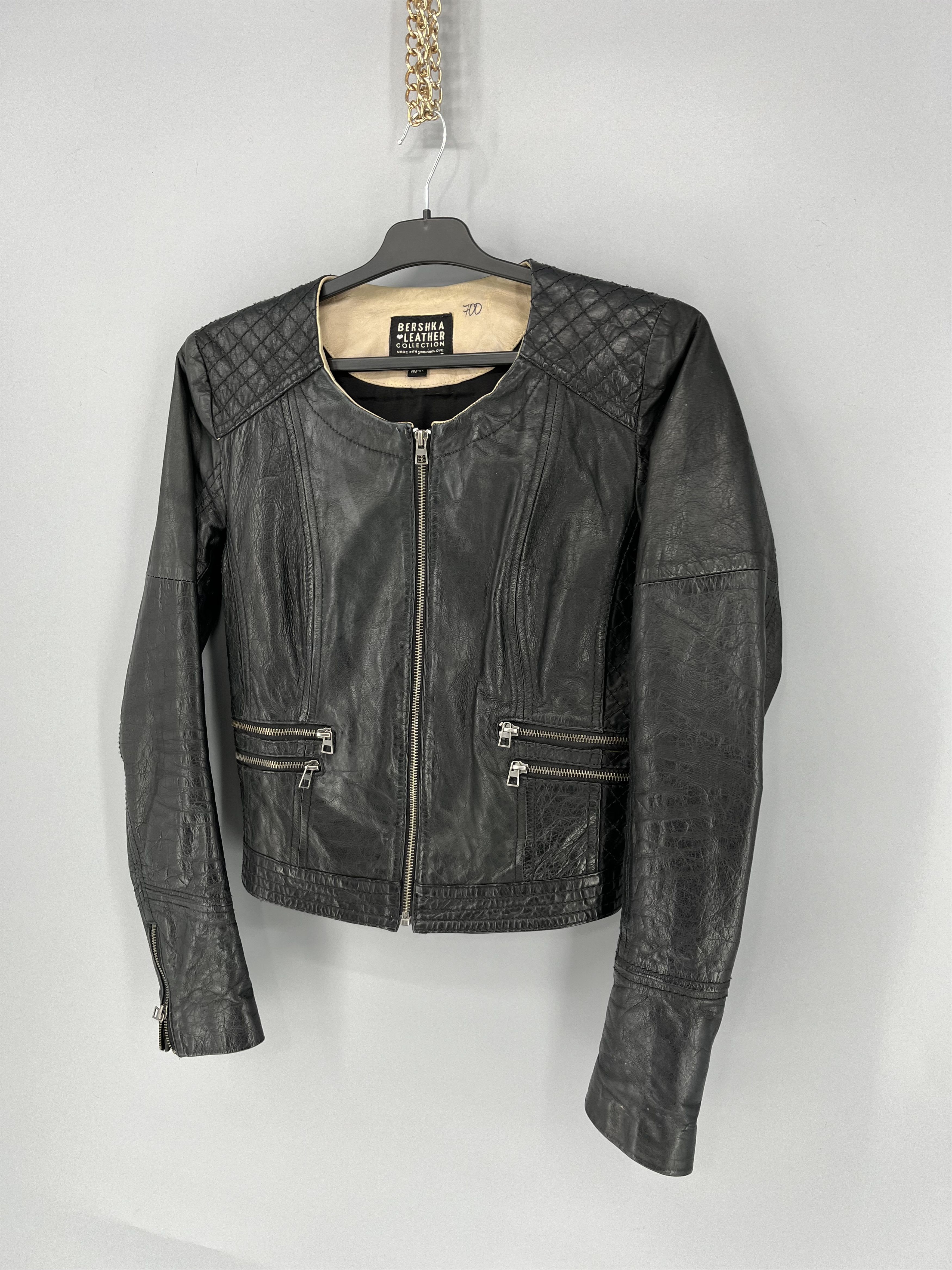 Bershka Bershka Black Authentic Leather Fitted Motorcycle Jacket Size M / US 6-8 / IT 42-44 - 3 Thumbnail