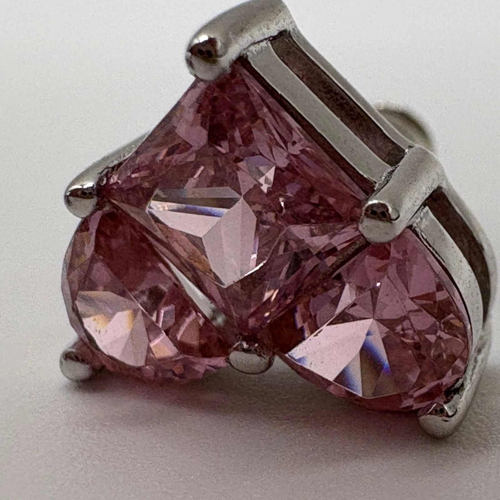 Other 925 Sterling Silver Lab-Created Pink Sapphire Heart Earrings Size ONE SIZE - 3 Thumbnail