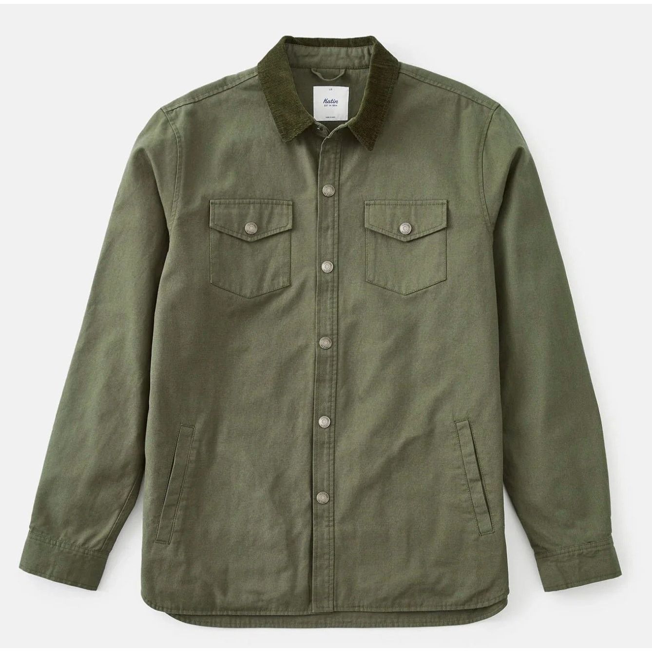 Katin Men's Katin Olive Green cord collar button down jacket Size US L / EU 52-54 / 3 - 1 Thumbnail