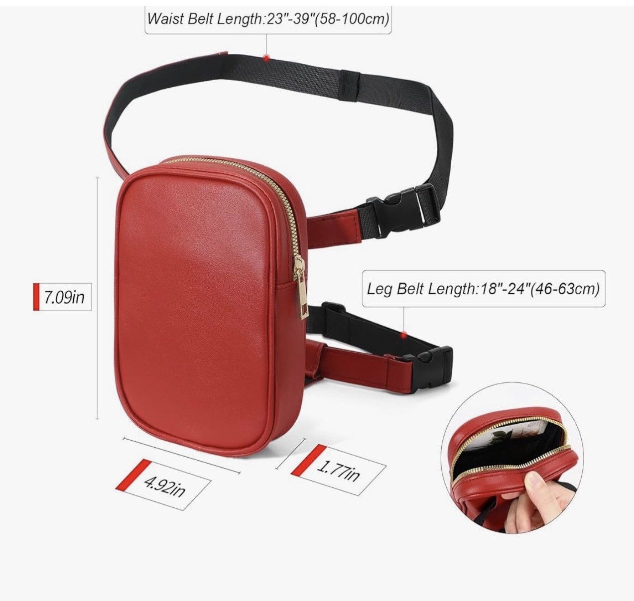 Other NWOT Red Double Strap Belt Bag Fanny Pack Size ONE SIZE - 5 Thumbnail