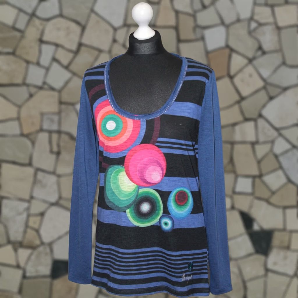 Desigual Desigual Shirt Womens L Blue Cotton Blend Long Sleeve T-Shirt 37T2637 Size L Womens Size L / US 10 / IT 46 - 1 Thumbnail