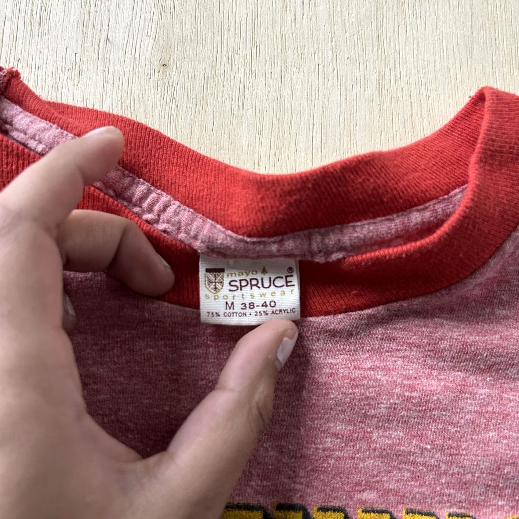 Vintage VINTAGE Mayo Spruce T-Shirt Mens Medium Red Graphic Print SOMETHING ELSE Again Crew Neck Short Sleeve Ringer Tee Size US M / EU 48-50 / 2 - 5 Thumbnail