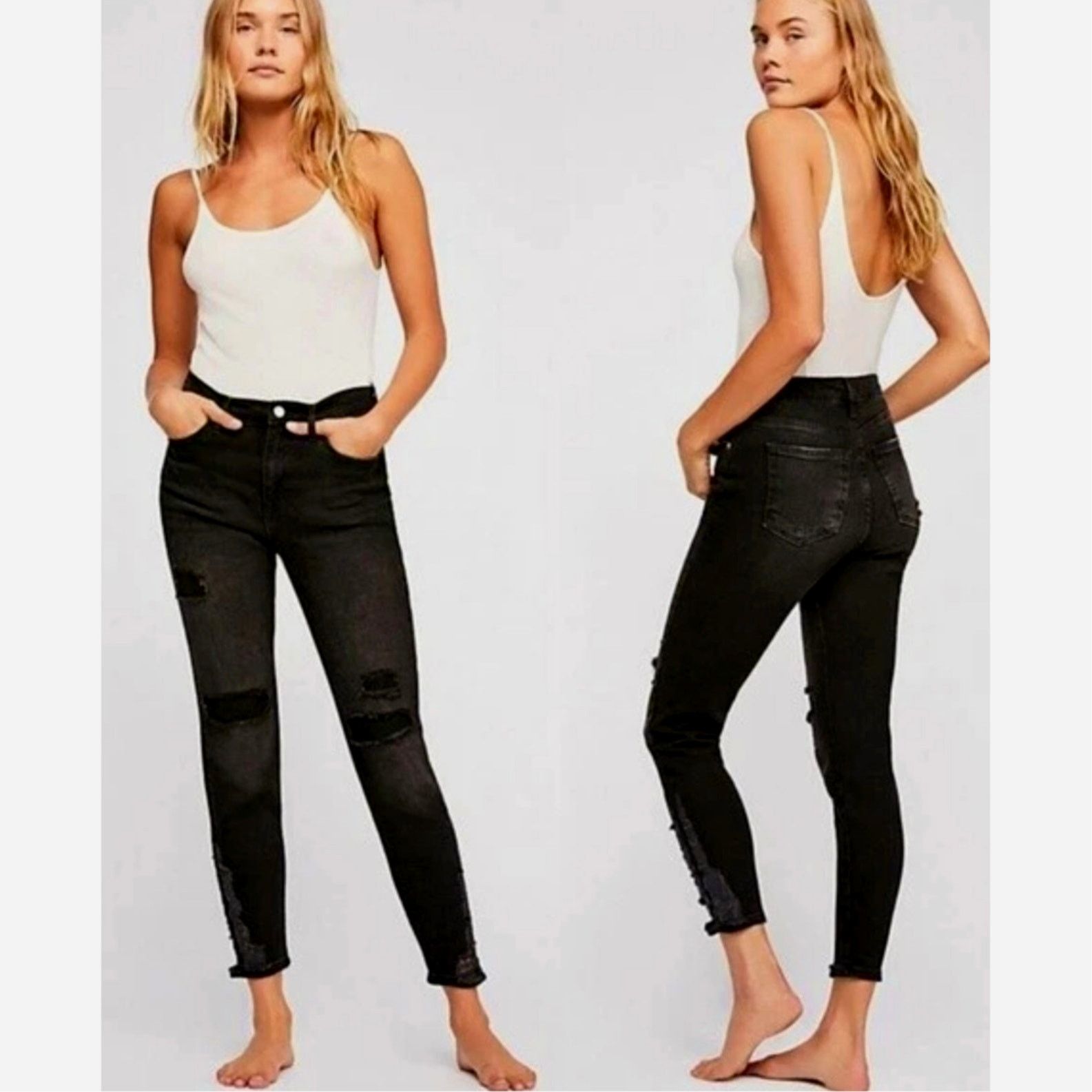 Free People Free People About a Girl Ripped Skinny Jeans Black 25 Size 25" / US 0 / IT 36 - 3 Thumbnail