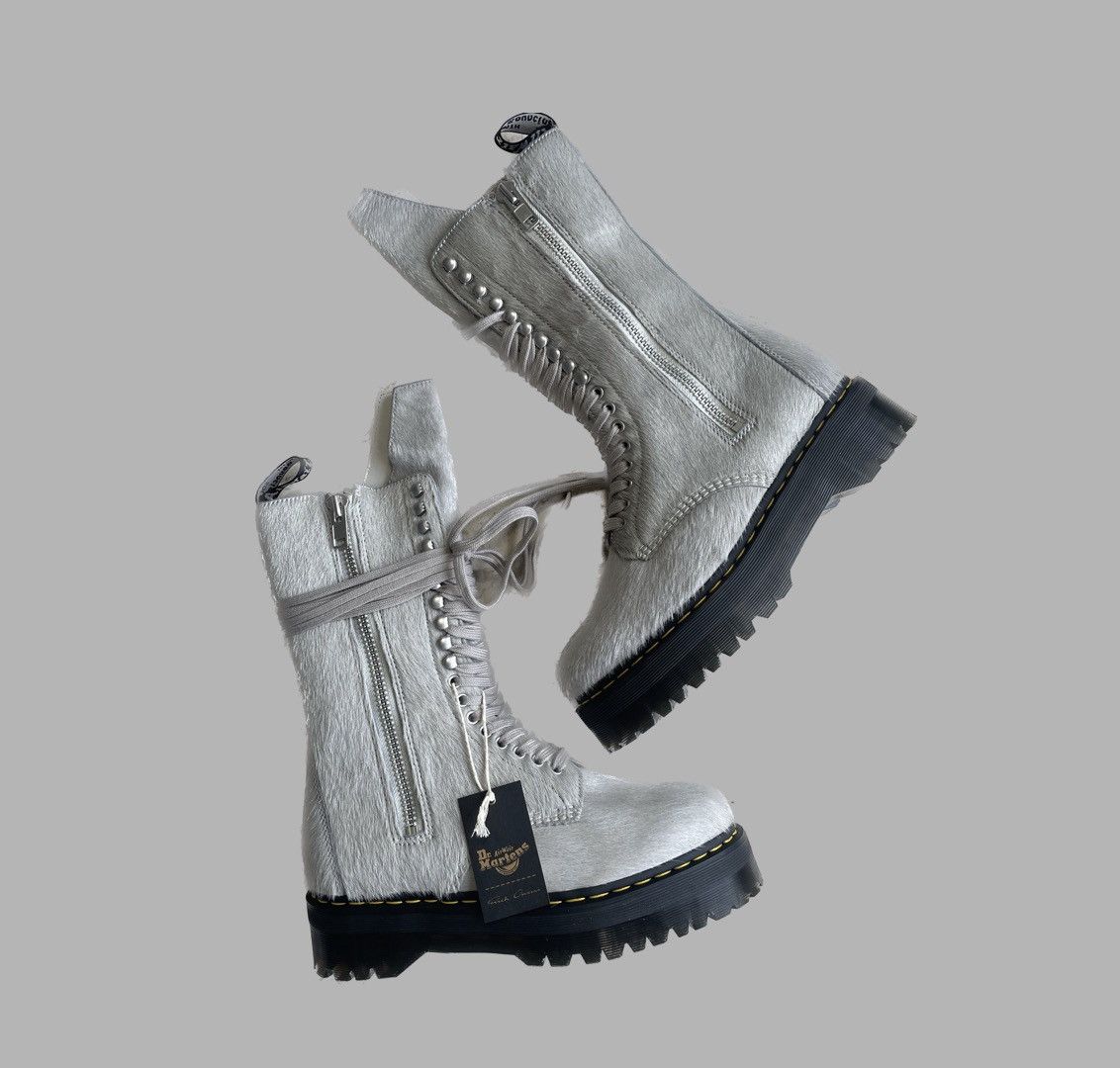 image of Dr Martens x Rick Owens Dr. Martens X Rick Owens Quadsole Boots in Grey, Men's (Size 12)
