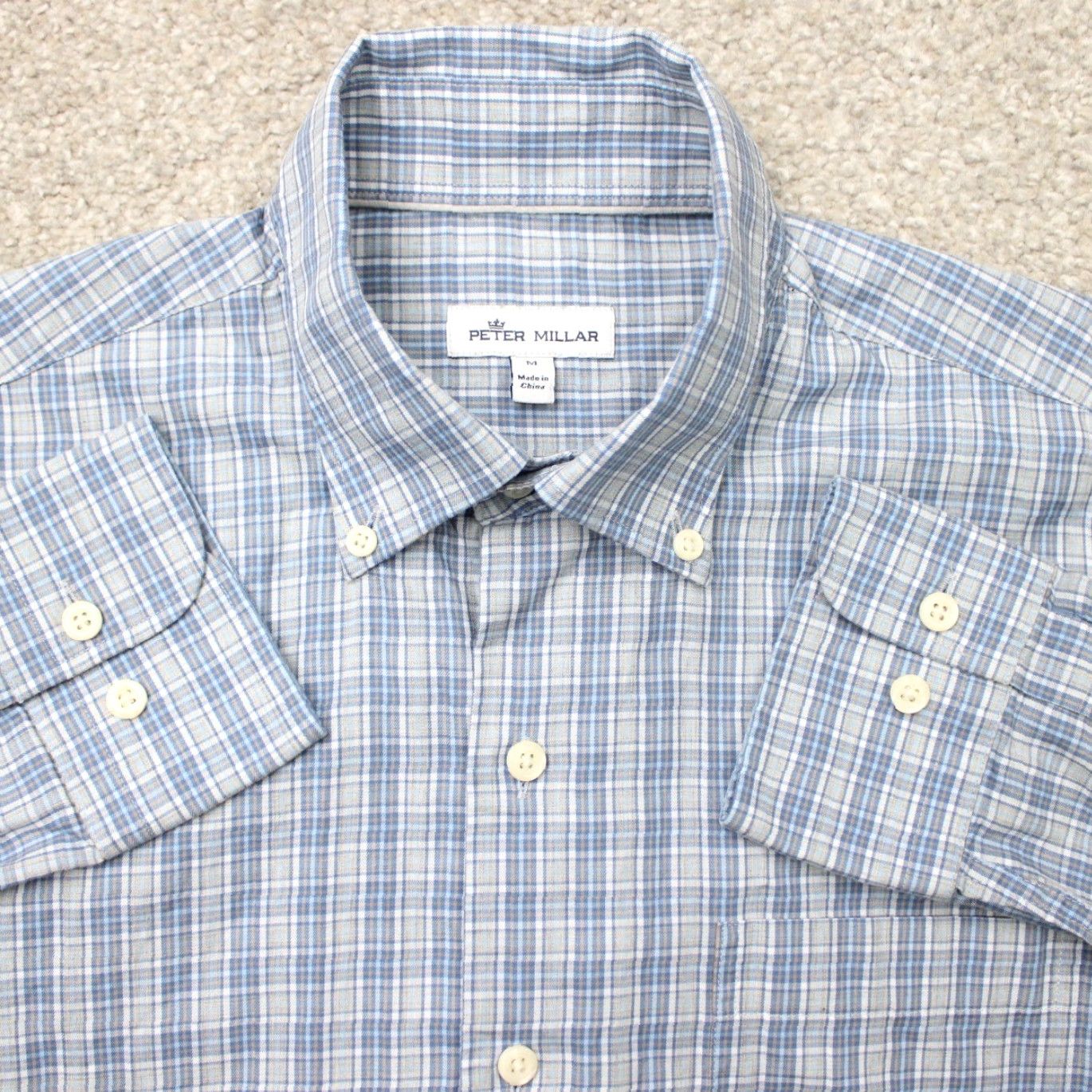 Peter Millar Peter Millar Crown Sport Shirt Mens Medium Blue Plaid Cotton Blend Button-Up L/S Casual Weave Stretch Size US M / EU 48-50 / 2 - 2 Thumbnail