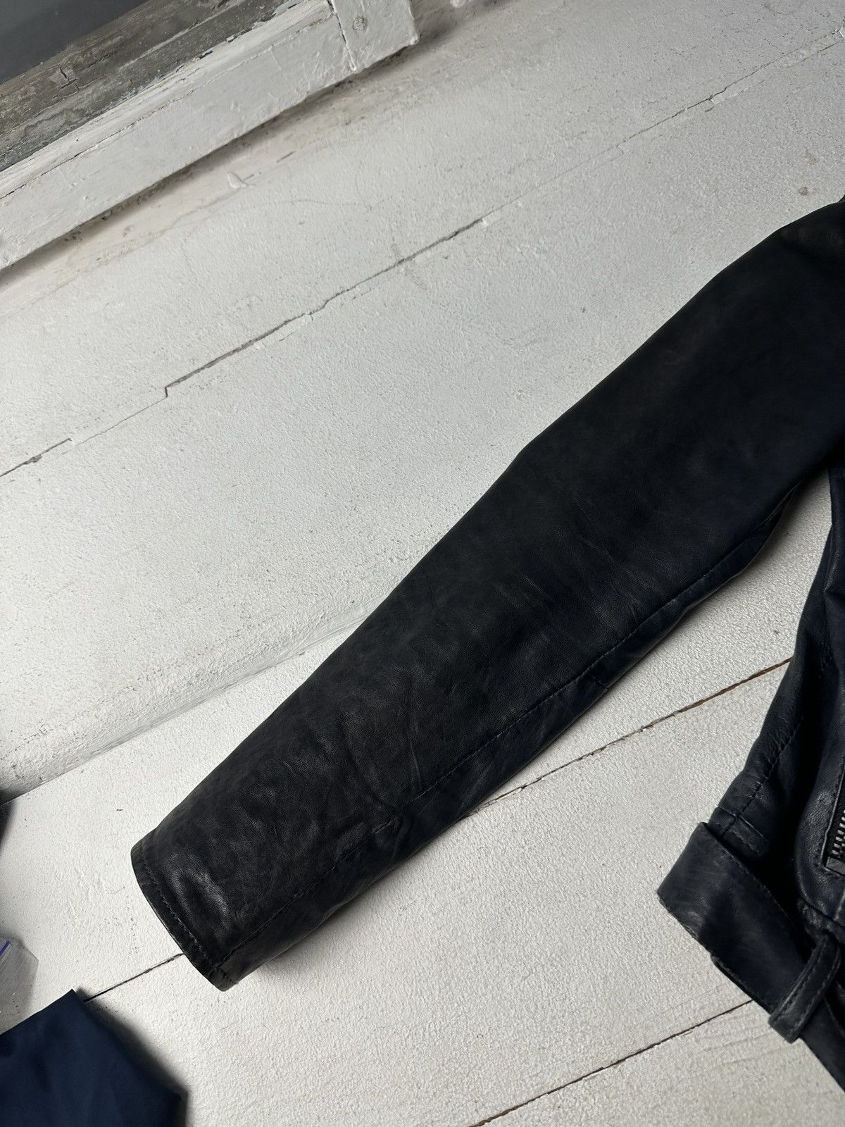 Other 🚨Y2K RICK OWENS TYPE DIRTY SLIM FIT ZIP LEATHER JACKET Size S / US 4 / IT 40 - 4 Thumbnail