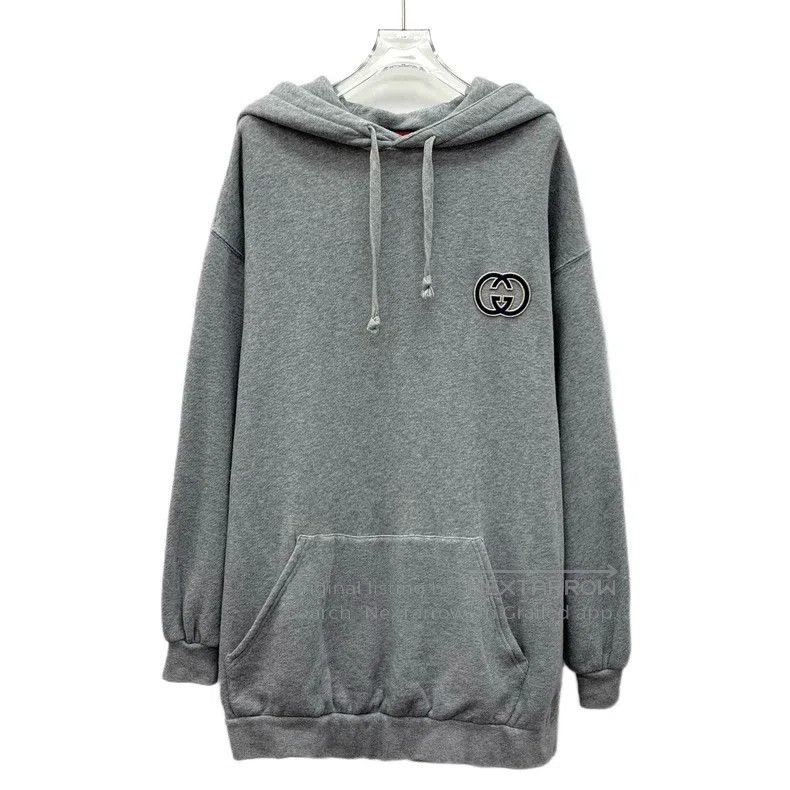 Gucci Gucci Grey logo embroidered cotton hooded drawstring long- Size US S / EU 44-46 / 1 - 1 Thumbnail