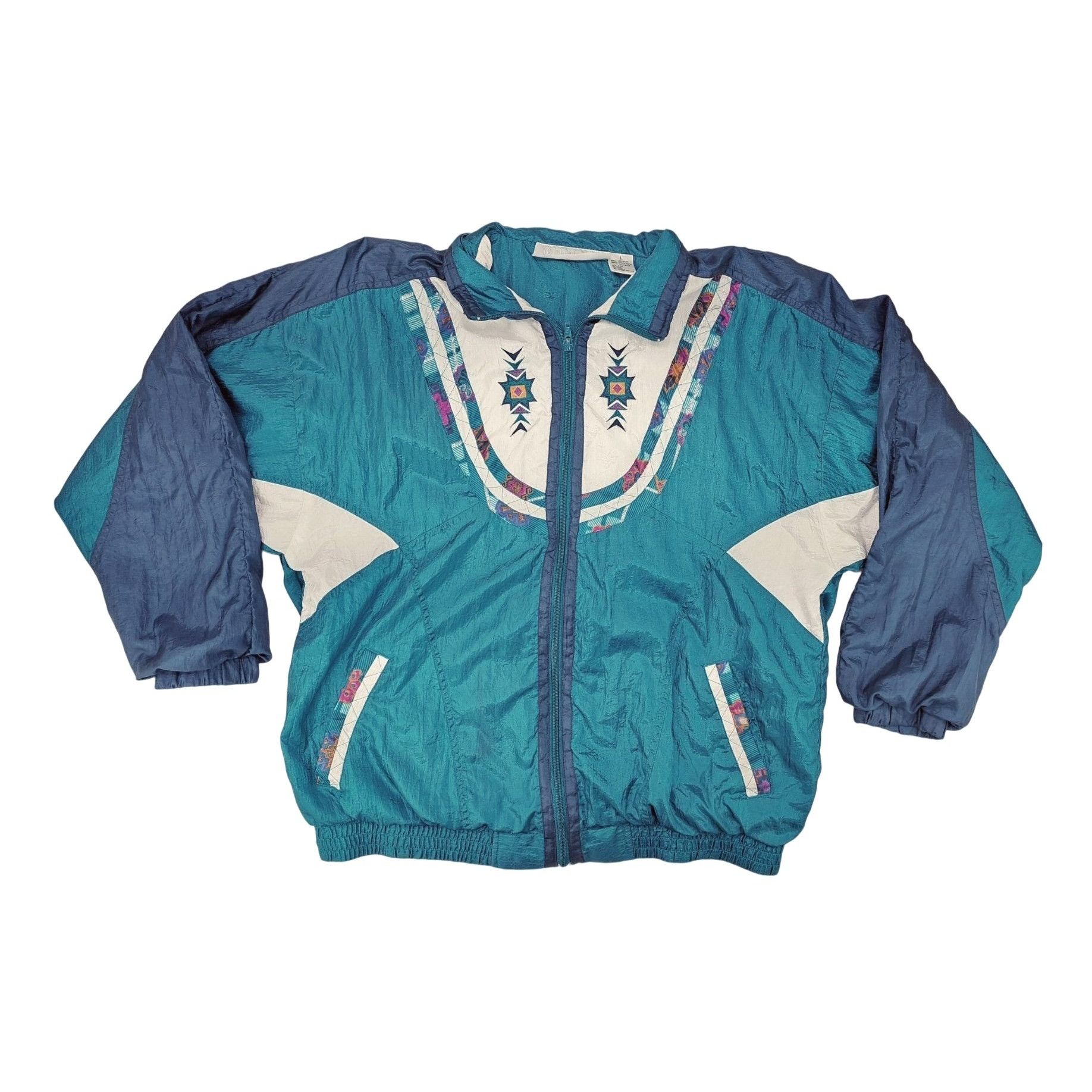 Wilson Vintage Wilson Windbreaker Jacket Women Large White Aztec Size L / US 10 / IT 46 - 1 Thumbnail
