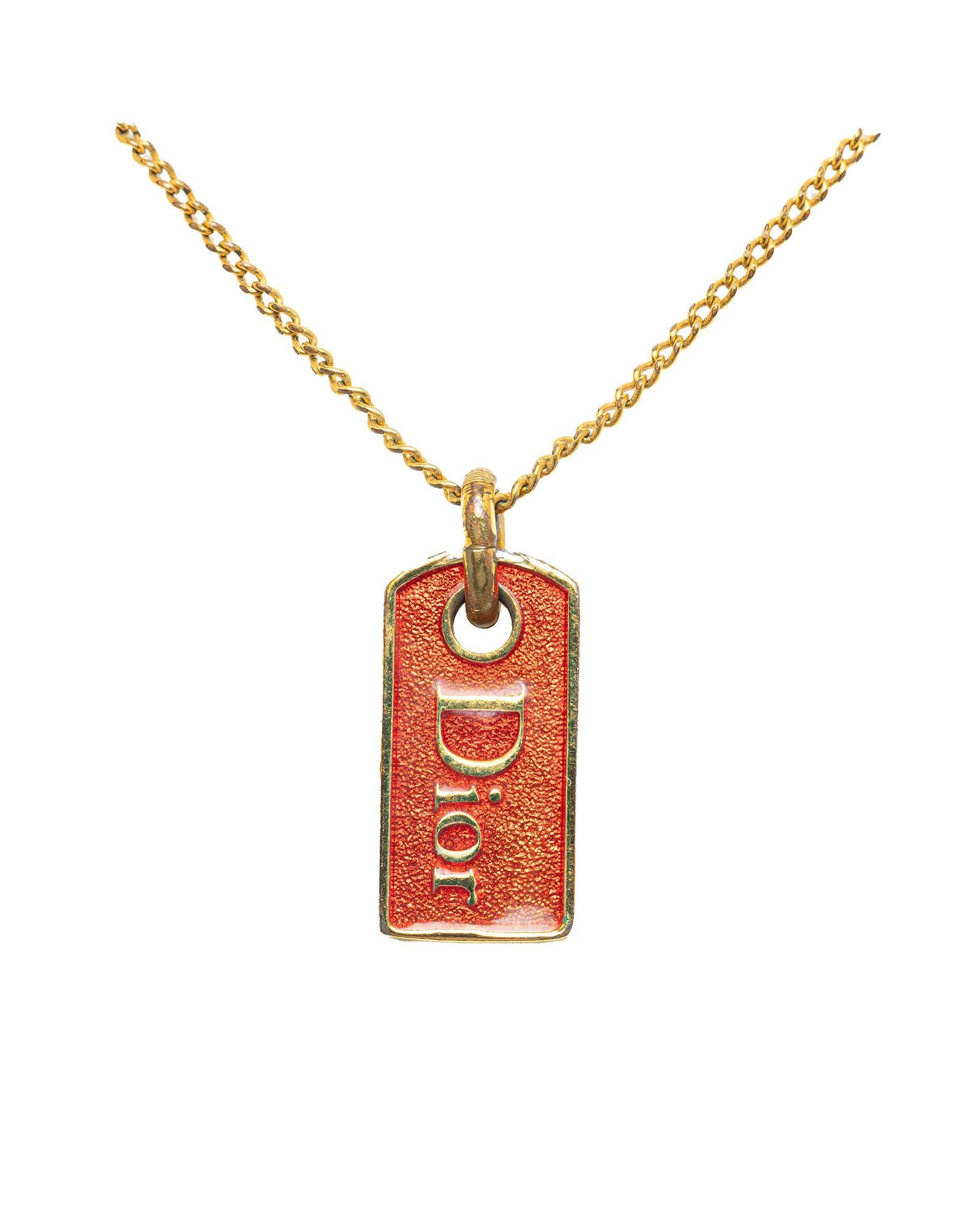 image of Dior Gold Plated Enamel Pendant Necklace, Women's