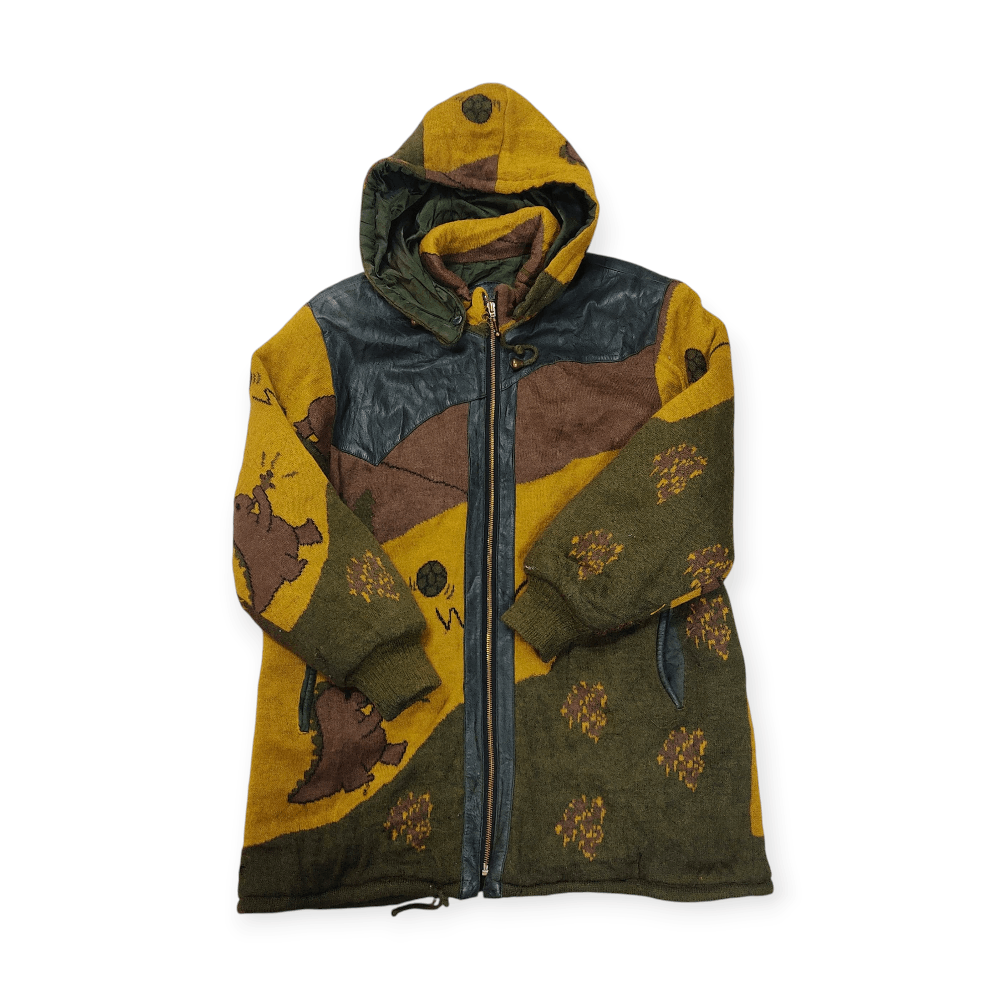 Japanese Brand Vintage Paper Plane Knit & Leather Hooded Parka Jacket Size US L / EU 52-54 / 3 - 4 Thumbnail