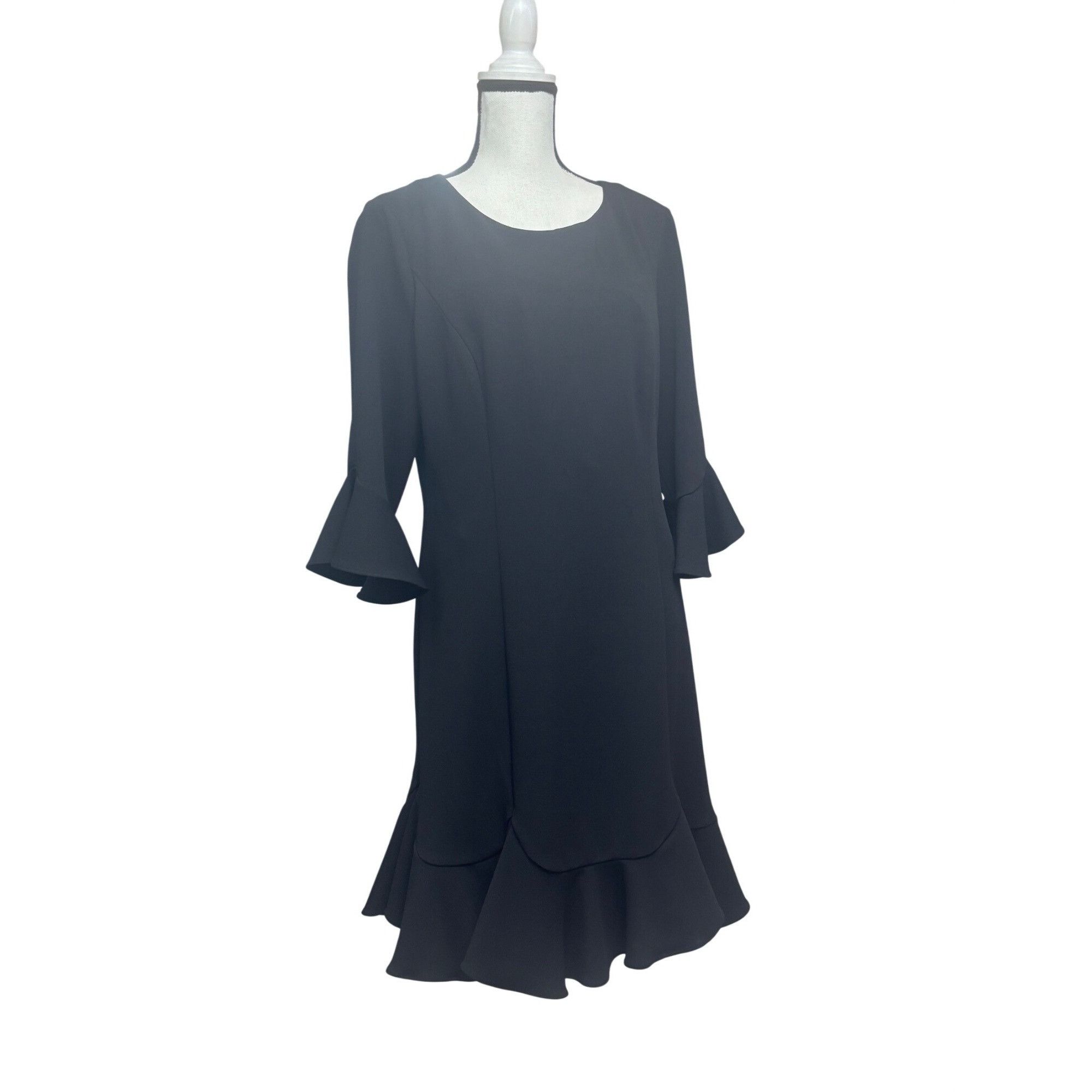 Adrianna Papell Adrianna Papell Black Ruffle Hem & Bell Sleeve Crepe Dress, Size XL / US 12-14 / IT 48-50 - 3 Thumbnail