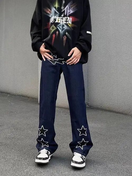 Japanese Brand × Jean High street trendy star embroidered micro-flared jeans Size US 32 / EU 48 - 4 Thumbnail