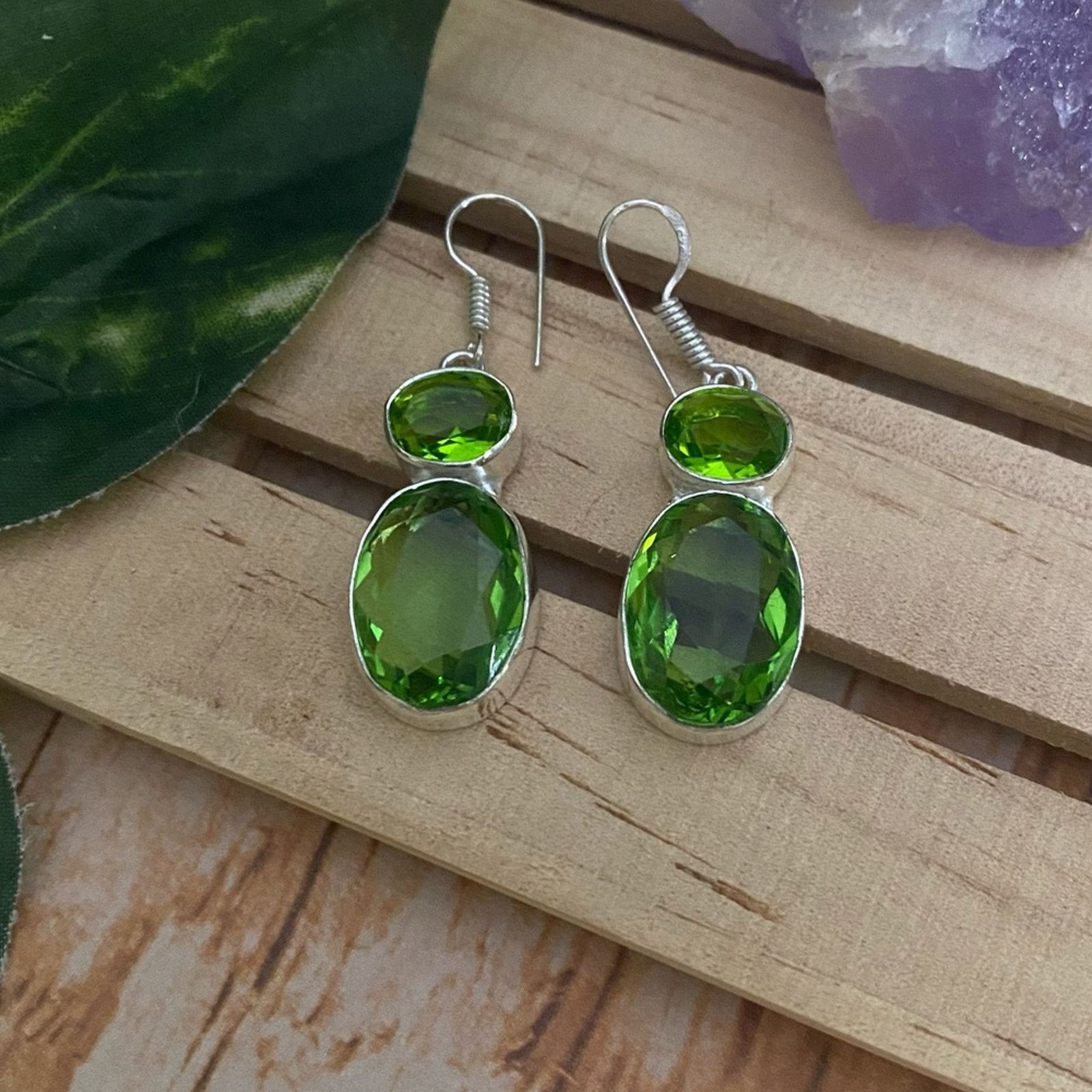 The Unbranded Brand Peridot Tourmaline Sterling Silver Earrings Size ONE SIZE - 1 Thumbnail