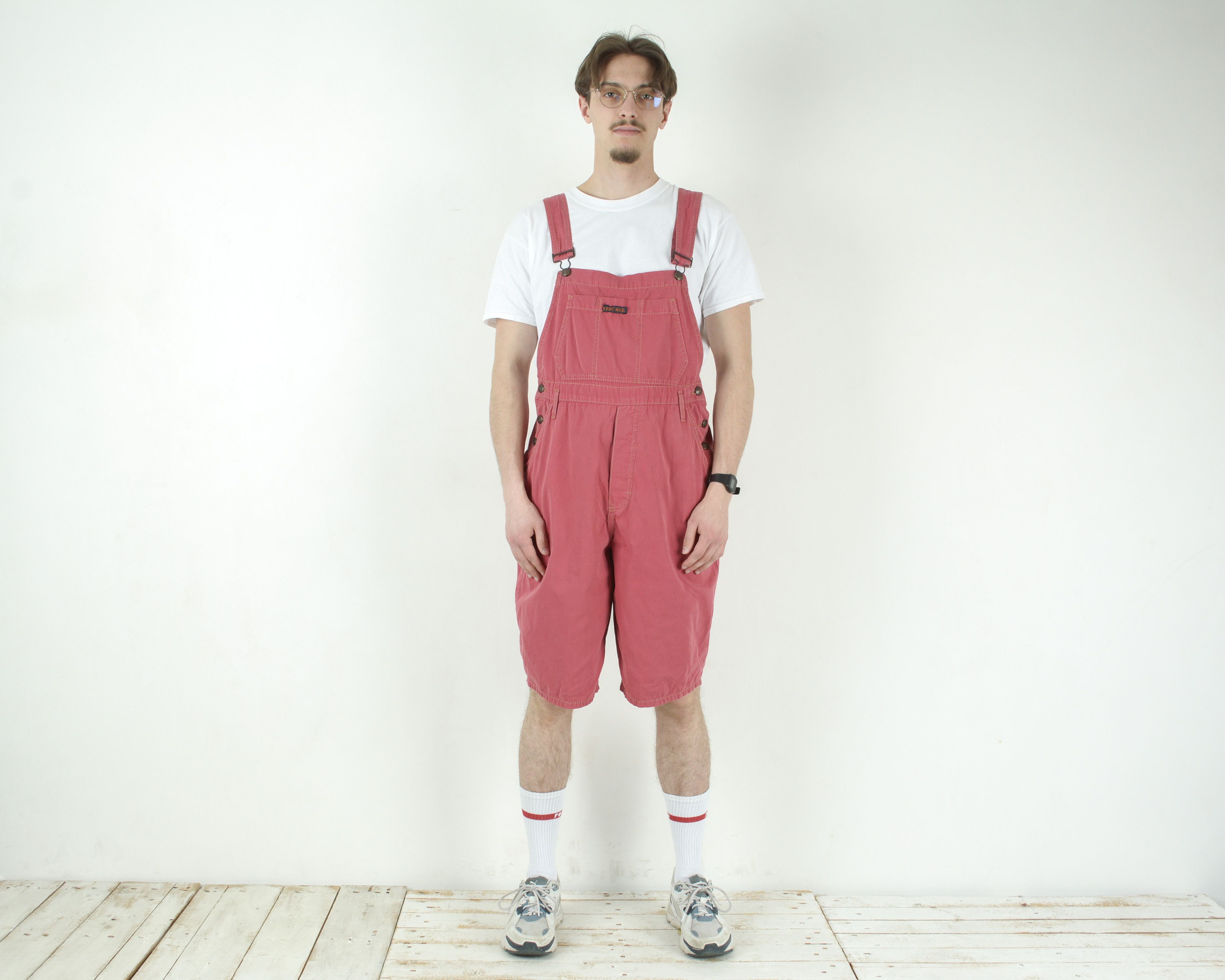 image of Vintage Very Nice L Bibs Dungarees Chore Utility Jumpsuit Suspenders in Faded Red, Men's (Size 34)