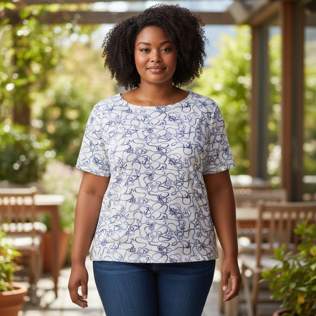 Other Karen Scott White Shirt Blue Anchors/Helm Sz 1X Size XL / US 12-14 / IT 48-50 - 1 Thumbnail