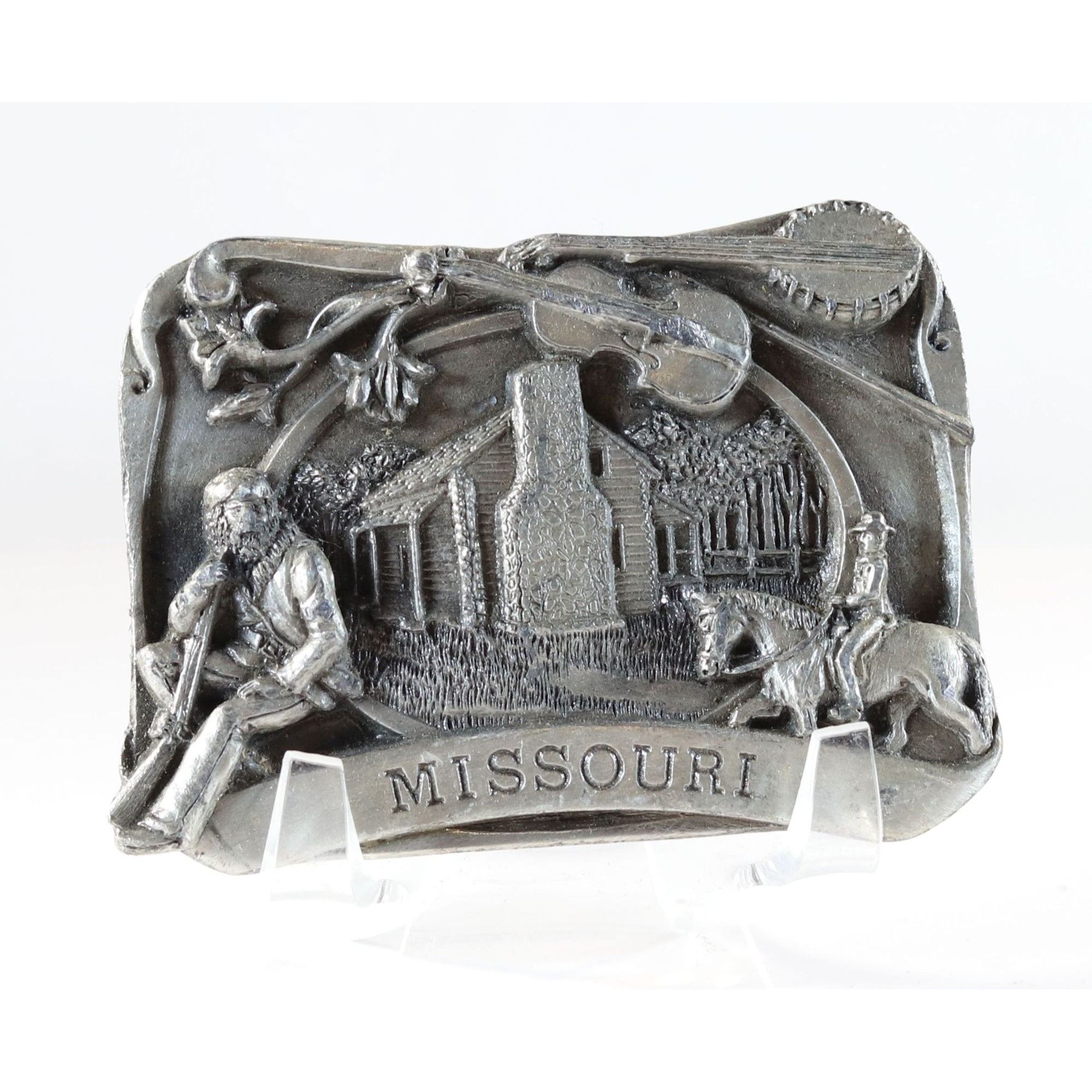 Vintage Belt Buckle Missouri Banjo Horse Cabin Solid Metal Buckle 19 Size ONE SIZE - 1 Thumbnail