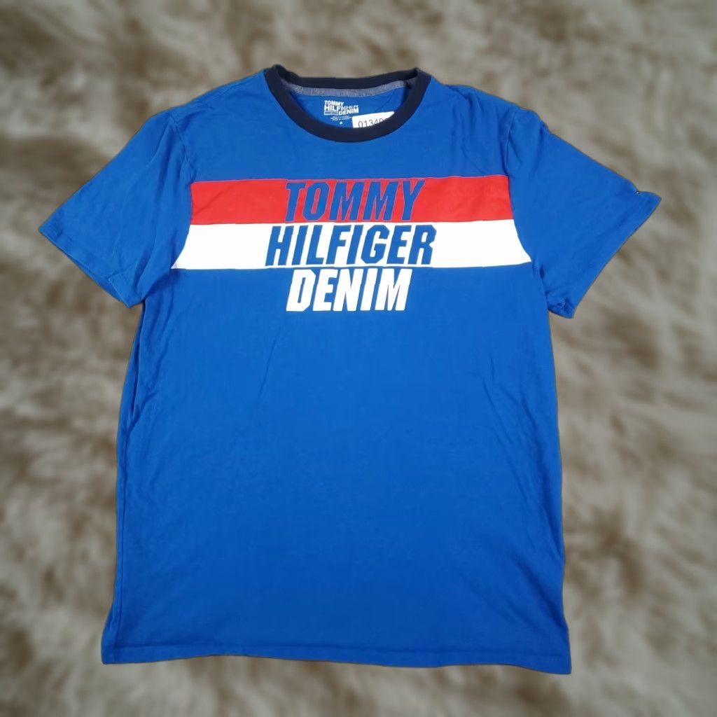 Tommy Hilfiger Tommy Hilfiger T-Shirt | Blue Short Sleeve Crew Neck | Mens Medium | Cotton | Logo Accent | Unisex Adults B07 Size US M / EU 48-50 / 2 - 1 Thumbnail