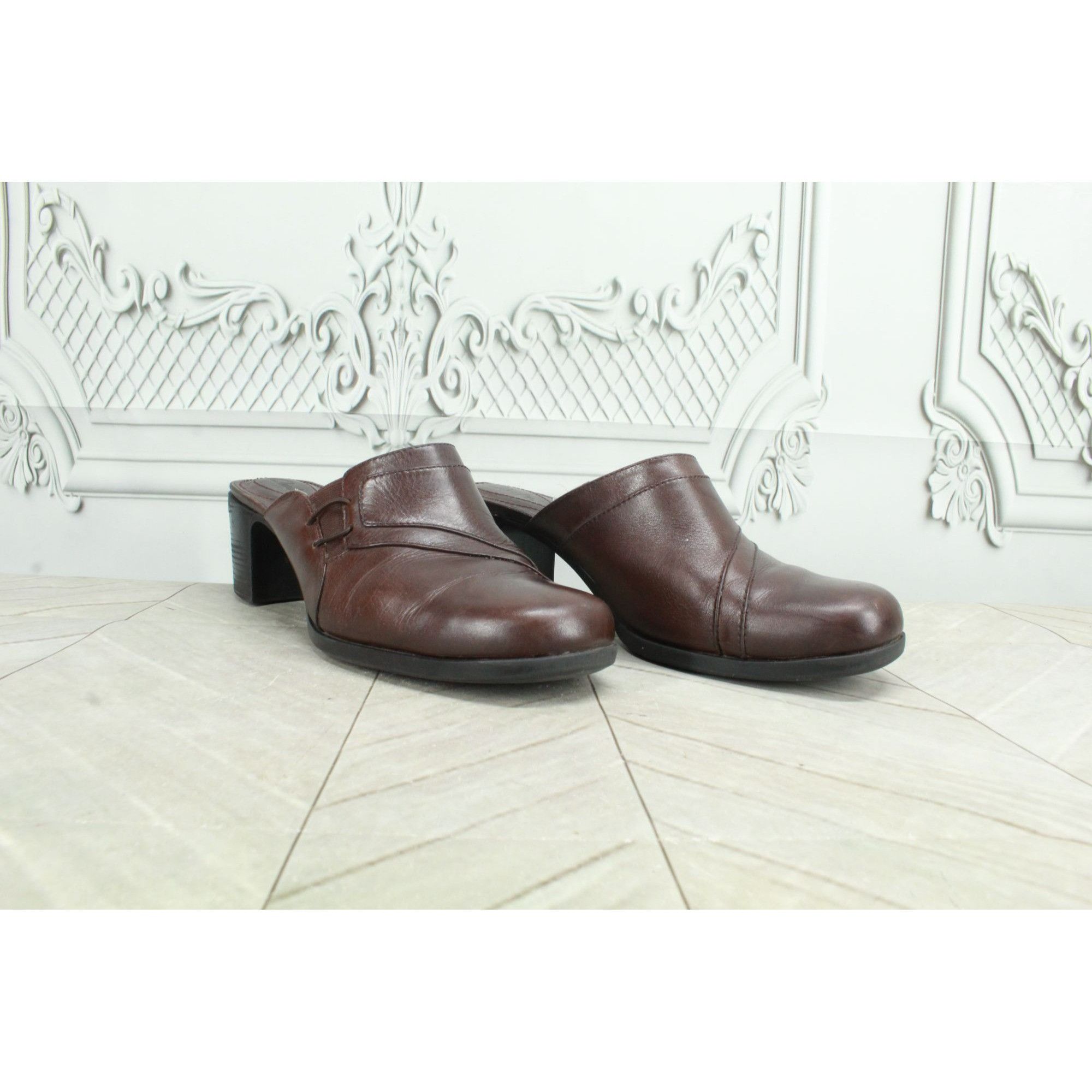 Clarks × Leather Clarks Women's Side Stretch Heeled Mules Shoes Size US 9 / IT 39 - 4 Thumbnail