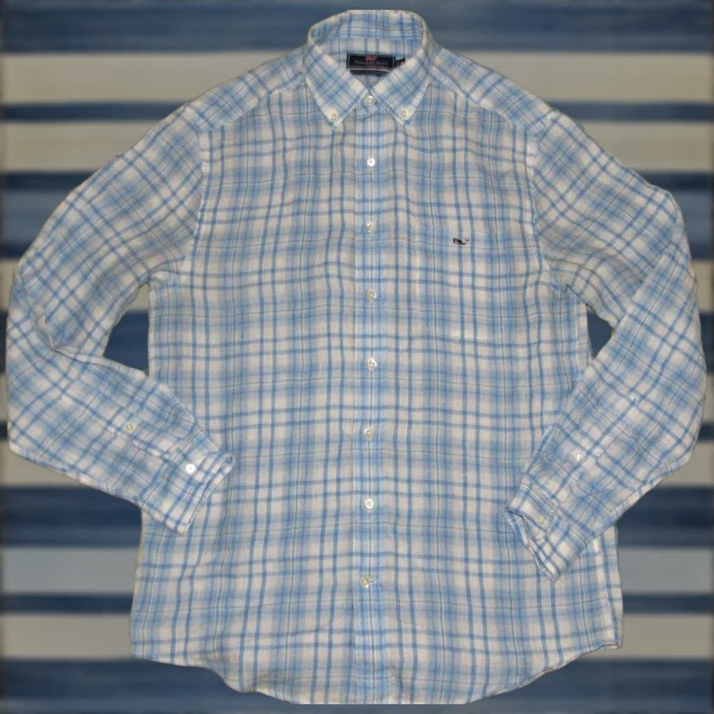 Vineyard Vines VINTAGE Mens VINEYARD VINES Blue Plaid Longsleeve Button-Down Linen Tucker Shirt Medium Size US M / EU 48-50 / 2 - 1 Thumbnail
