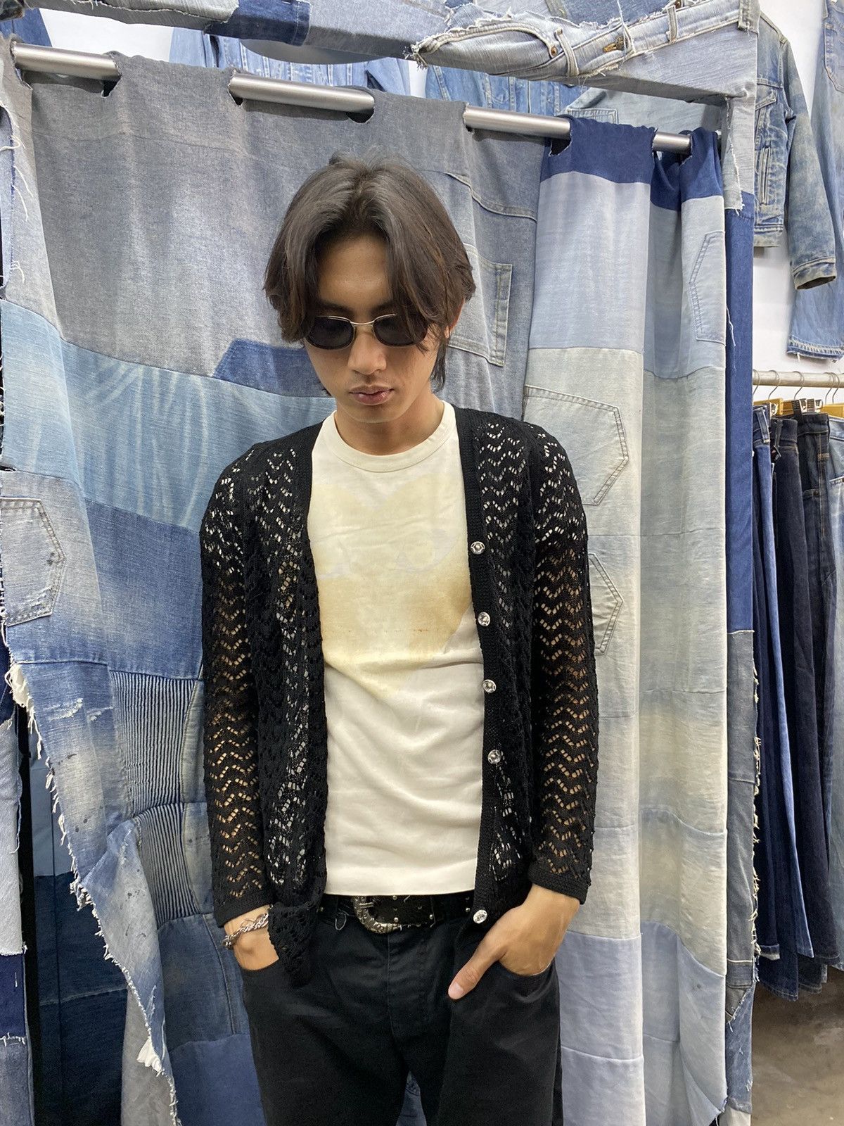 Beauty Beast × Le Grande Bleu (L.G.B.) Y2K 2000s nagasakiya japan open knit fishnet cardigan Size S / US 4 / IT 40 - 5 Thumbnail