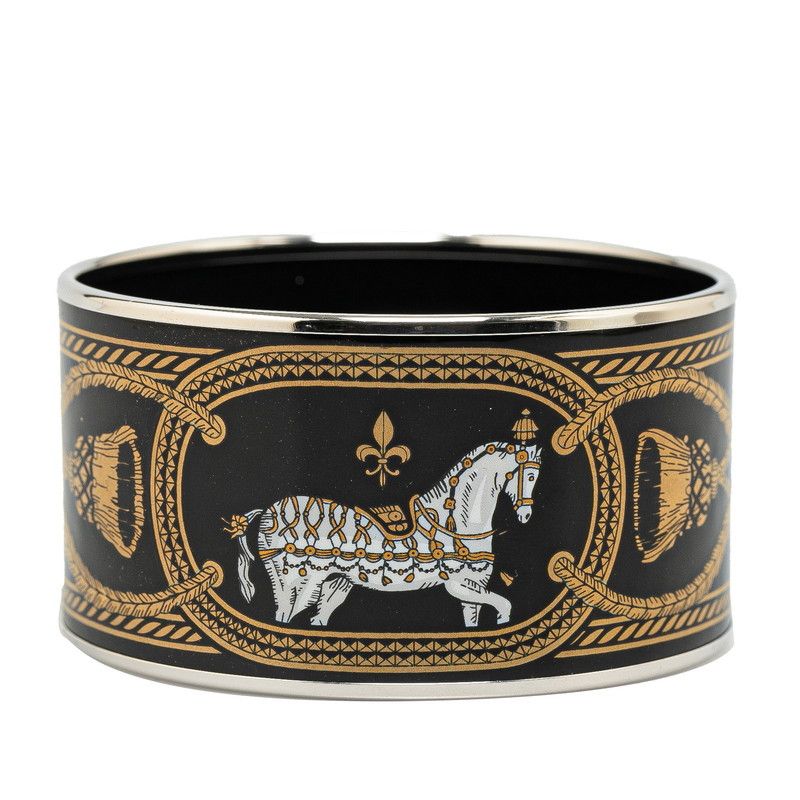 Hermes Hermes Hermes Enamel Bangle TGM Carriage Silver Black Metal Metal Bangle in Great Condition Size ONE SIZE - 1 Thumbnail