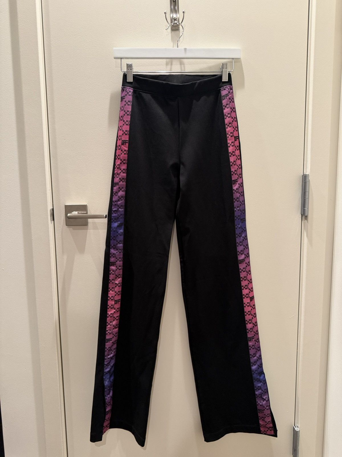 Off-White Off-White Monogram-Band Track Pants — Black/Pink Purple FW22 Size 28" / US 6 / IT 42 - 1 Thumbnail