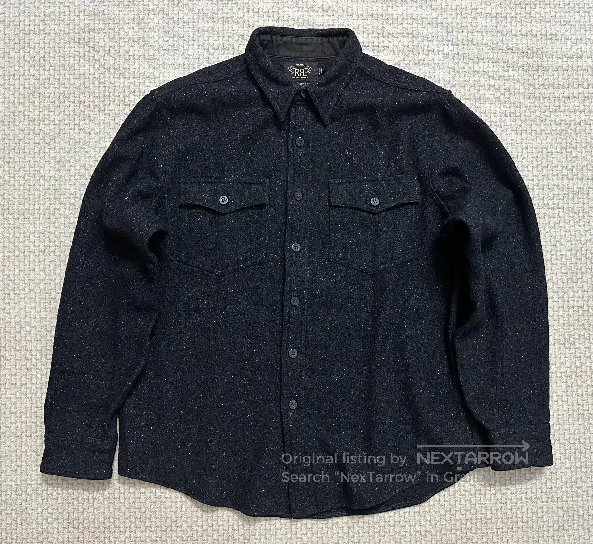 RRL Ralph Lauren RRL Vintage Wool Blend Navy Anchor Shirt. Size US L / EU 52-54 / 3 - 1 Thumbnail