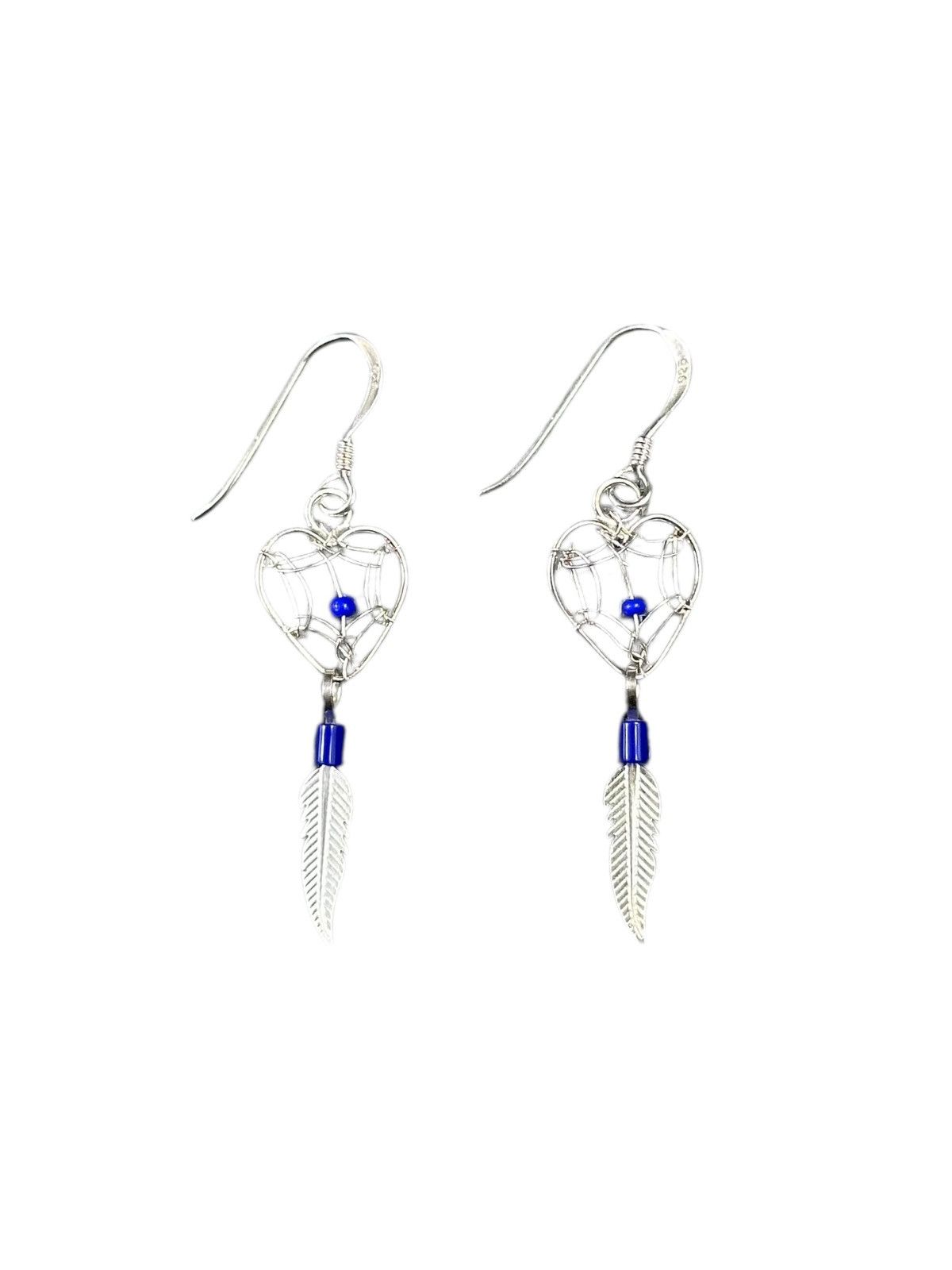 Vintage JAPANESE MADE STERLING SILVER DREAMCATCHER LAPIZ EARRINGS Size ONE SIZE - 1 Thumbnail