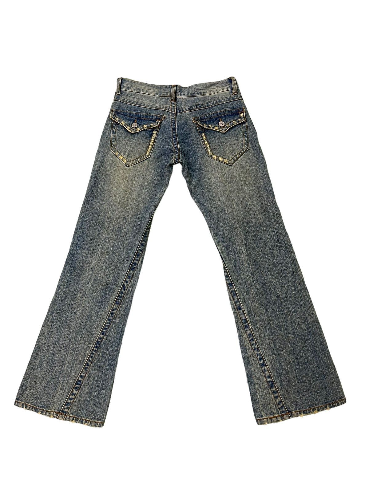 Japanese Brand Flare Jeans Rubber Soul Distress Boot Cut 8🟦0 Size US 33 - 11 Thumbnail